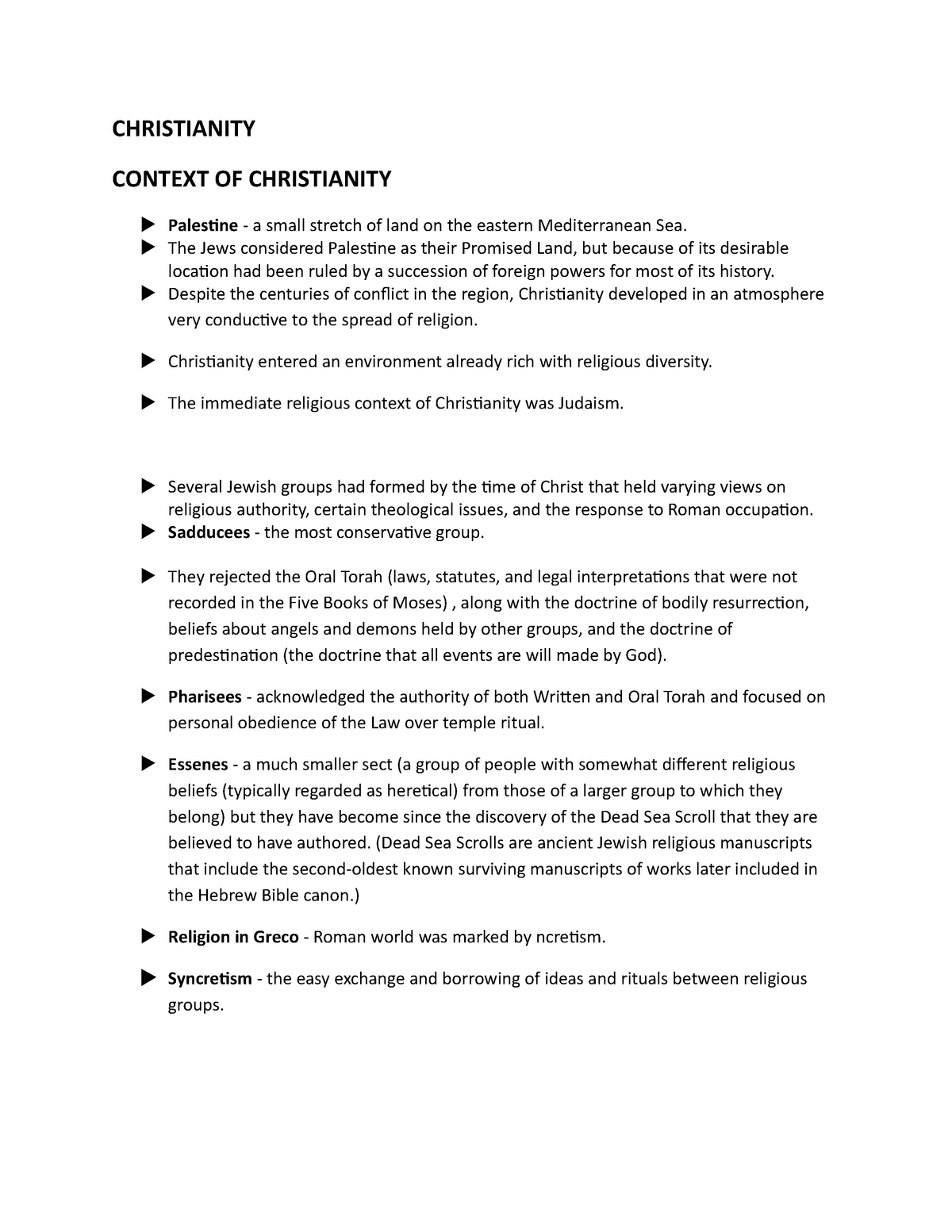 Christianity - Lecture Notes 3-7 - CHRISTIANITY CONTEXT OF CHRISTIANITY ...