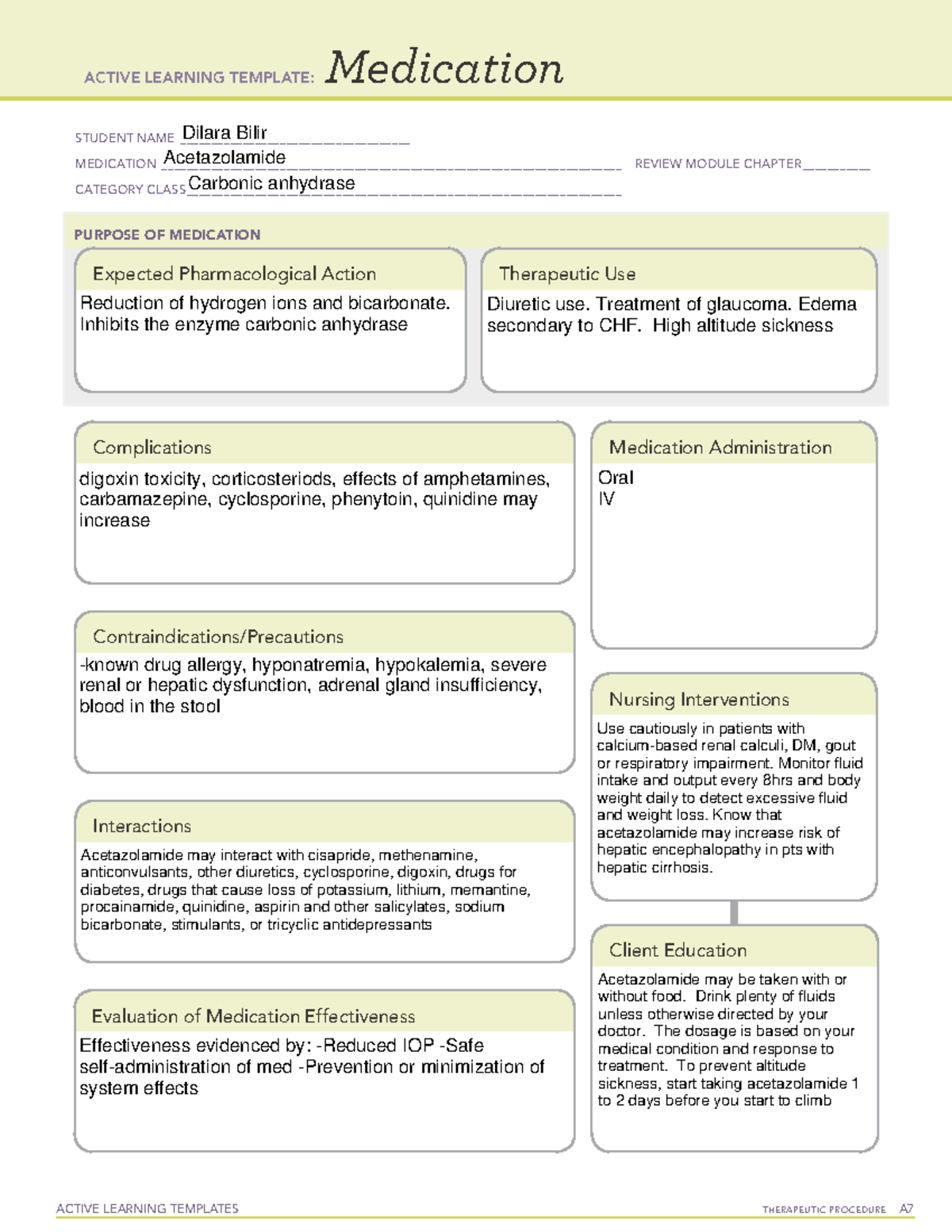 Acetazolamide - ........ - ACTIVE LEARNING TEMPLATES THERAPEUTIC ...