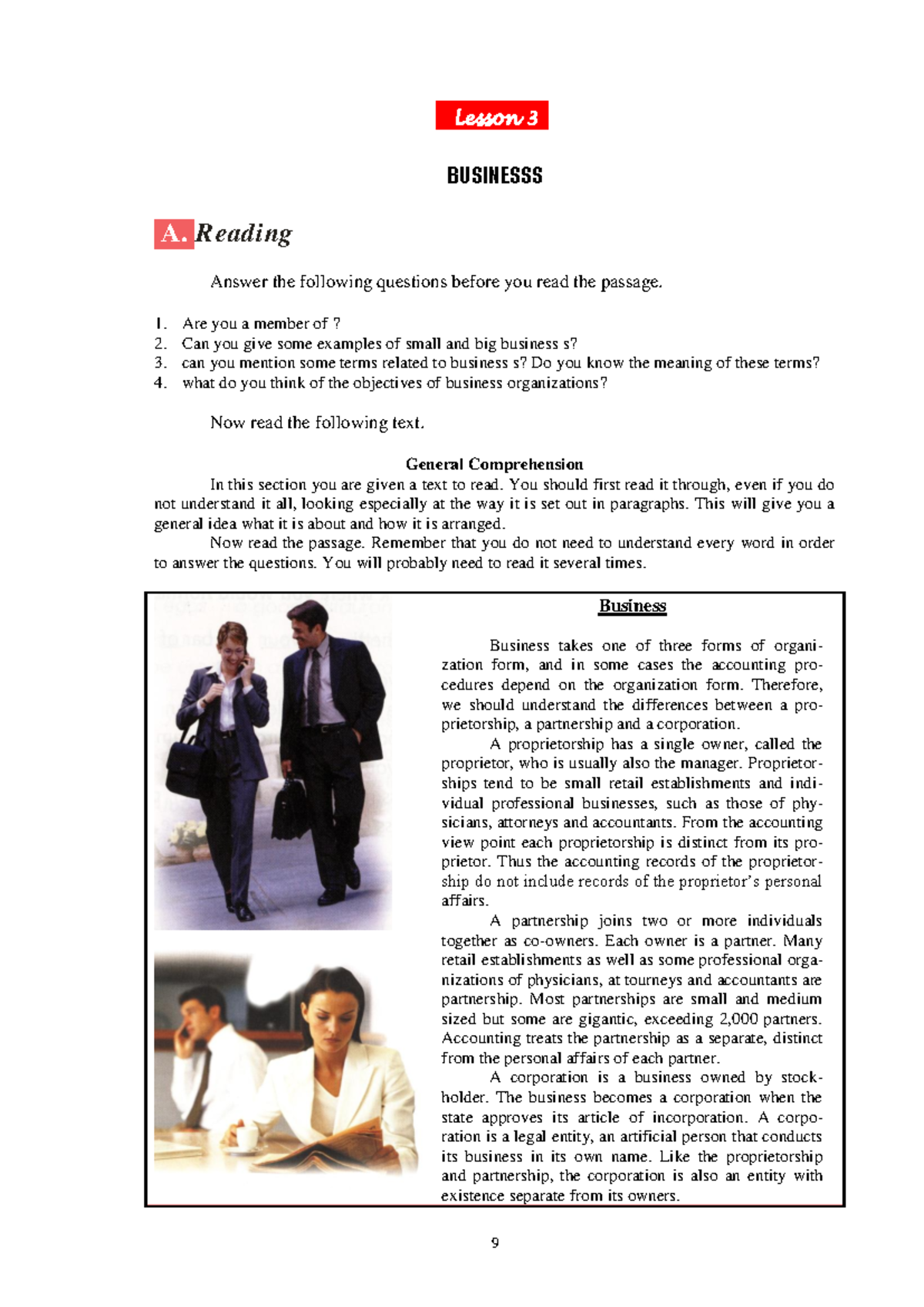 Lesson-3-business - Ejercicsios - 9 Lesson 3 BUSINESSS A. Reading ...