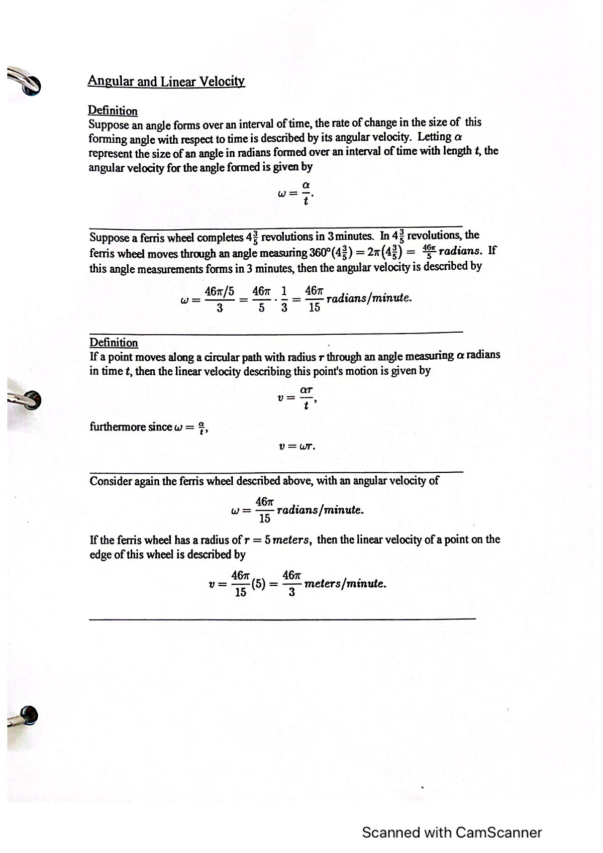 Math 132 Angular and Linear Velocity - MATH 132 - Studocu
