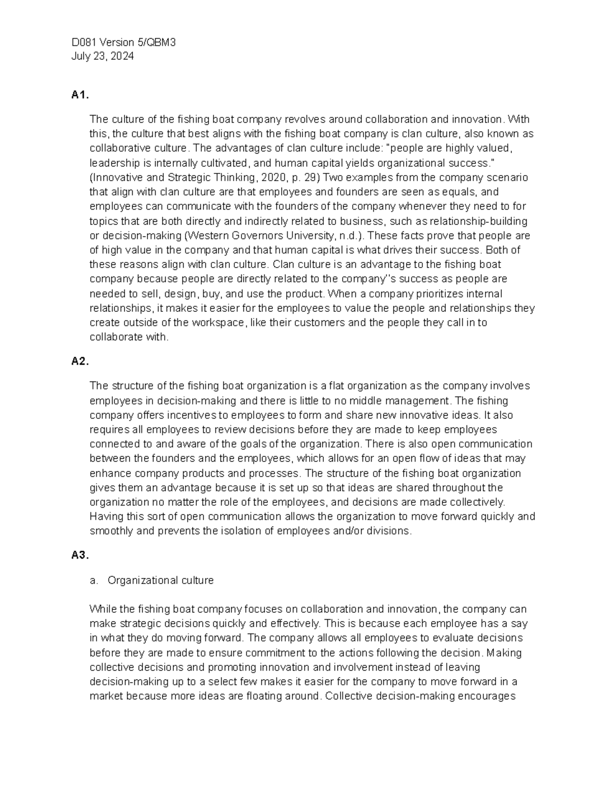 Task 1 QBM3 D081 - This is one out of two assignments for the course of ...