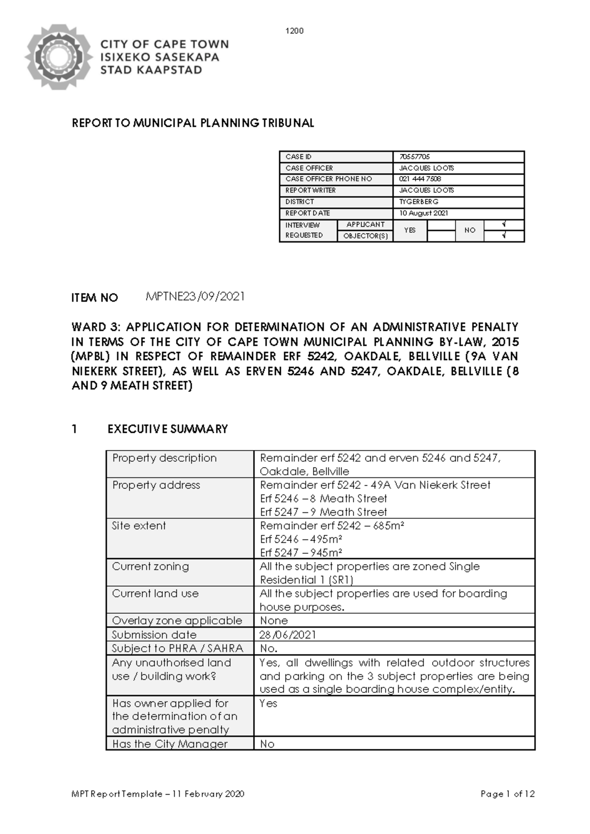 PLANNING APPLICATION - MPT Report Template – 11 February 2020 Page 1 of ...