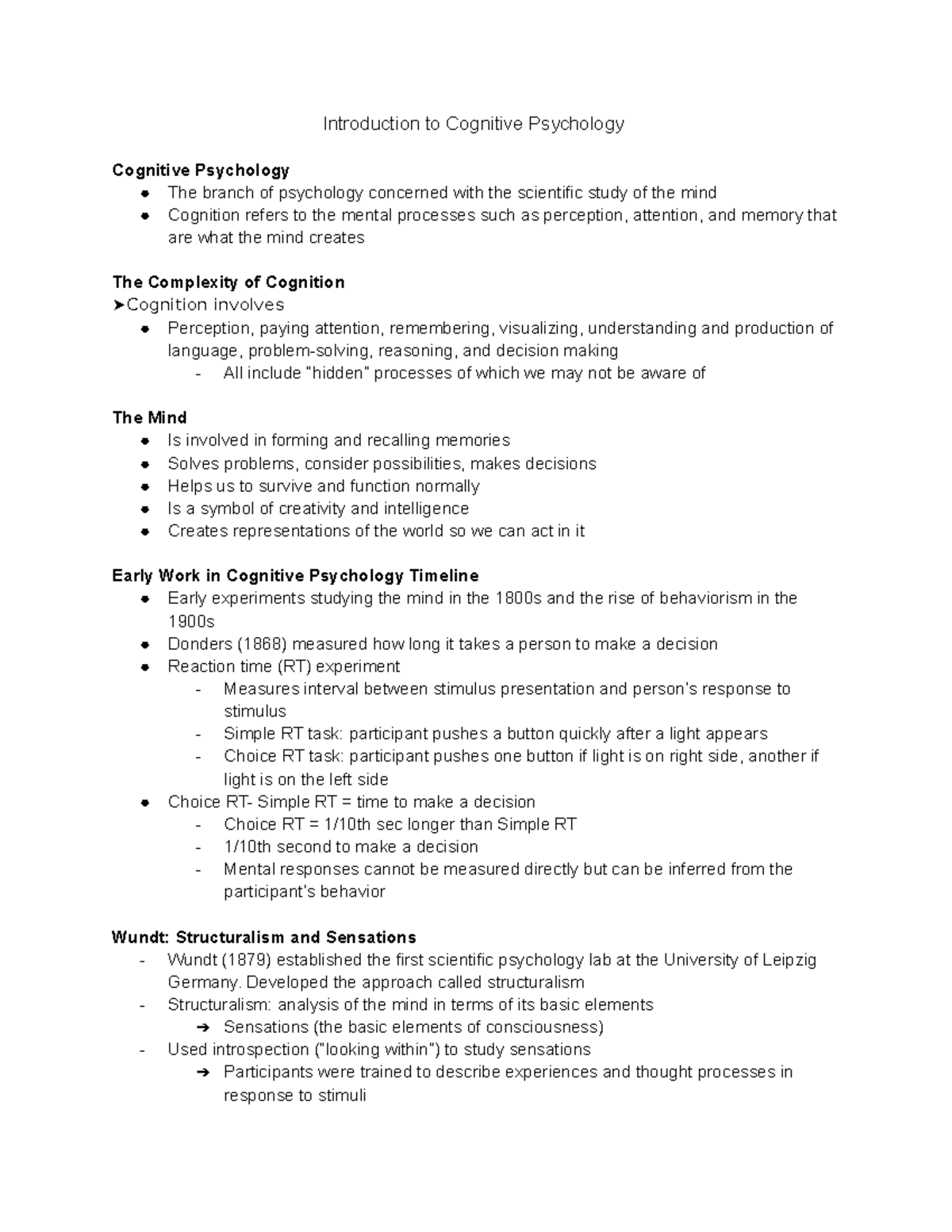 Lecture 1 Notes - Dr. Lina Deker - Introduction to Cognitive Psychology ...