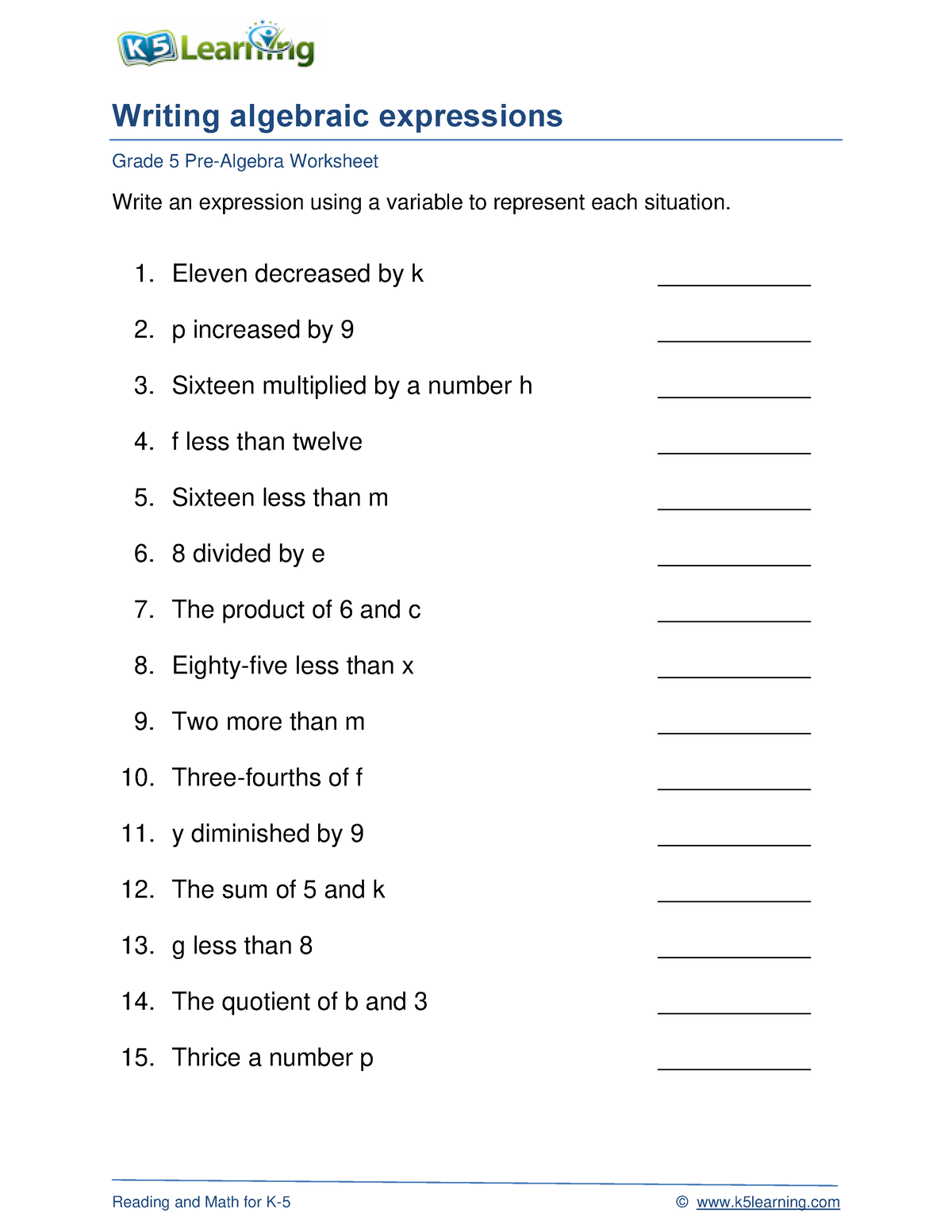 3 - MATH PROBLEM - Reading and Math for K- 5 © k5learning Writing ...