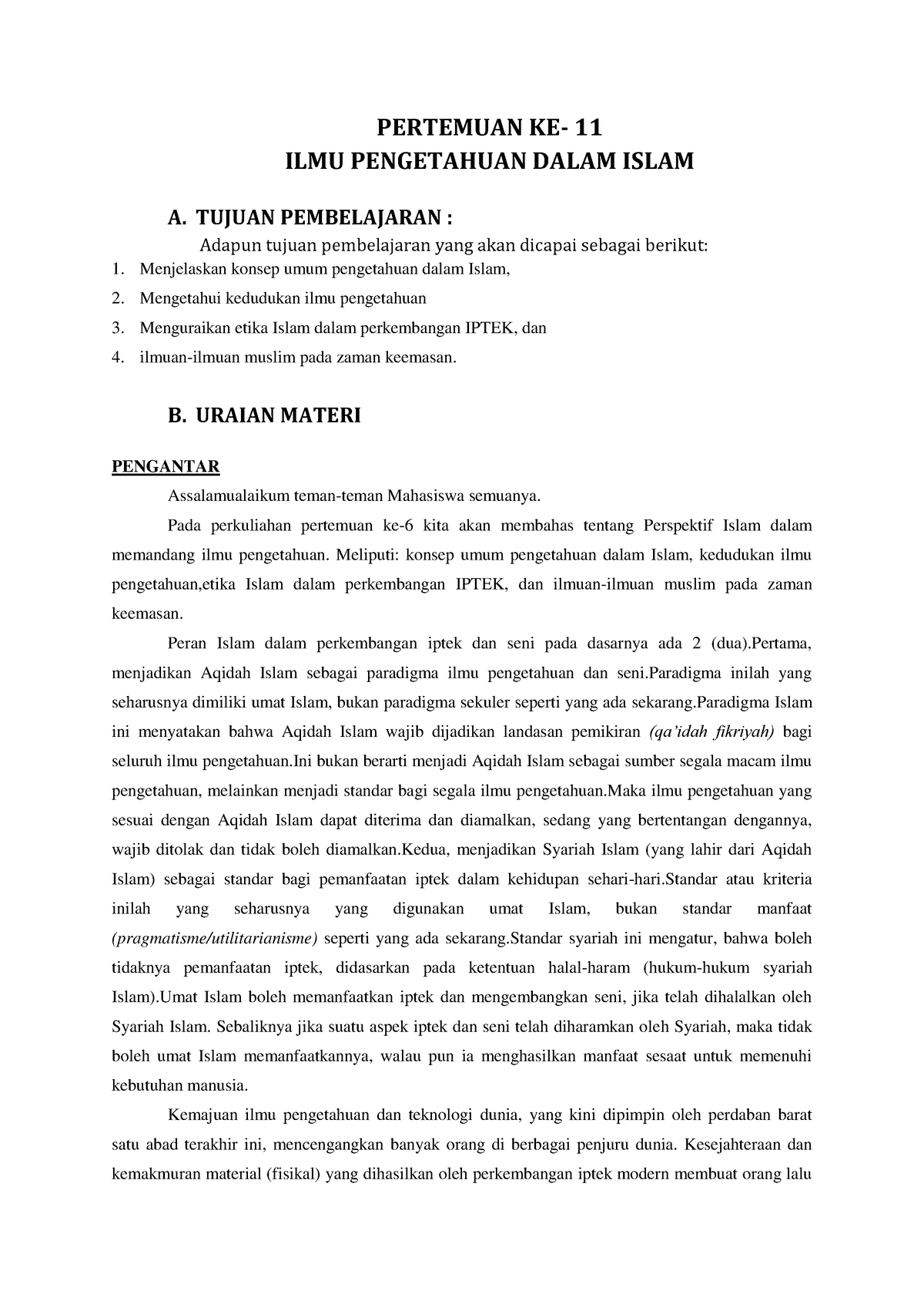 ILMU Pengetahuan Dalam Islam - PERTEMUAN KE- 11 ILMU PENGETAHUAN DALAM ...