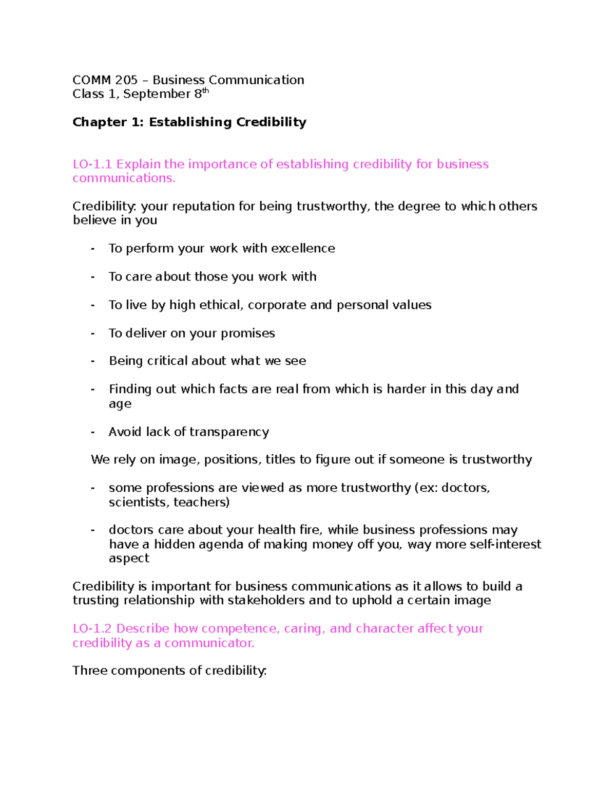 205 chap1 - lecture notes - COMM 205 – Business Communication Class 1 ...