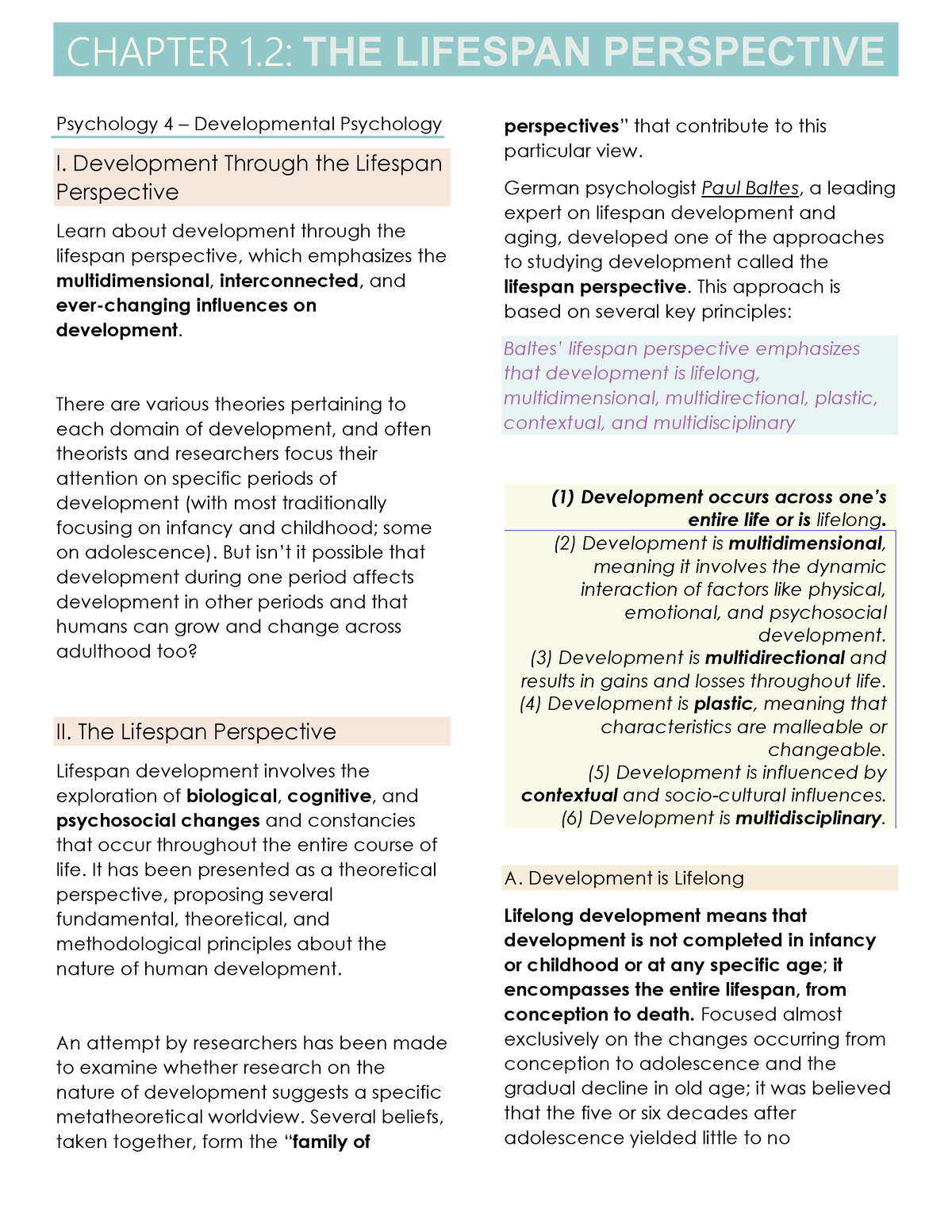 Chapter 1 TheLifeSpanPerspective - Psychology 4 – Developmental ...