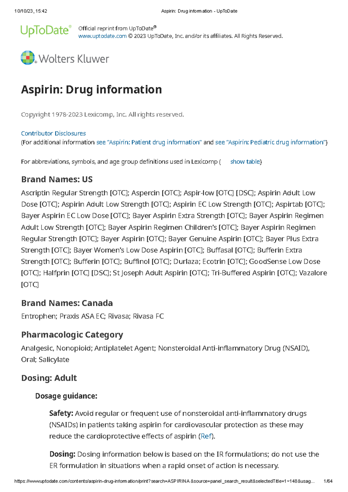 Aspirina medicamento aine uptodate/contents/aspirindruginformation