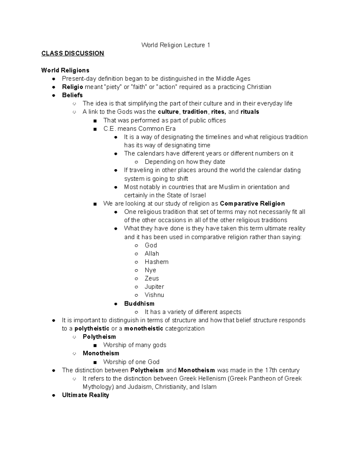 World Religion Lecture 1 Copy - World Religion Lecture 1 CLASS ...