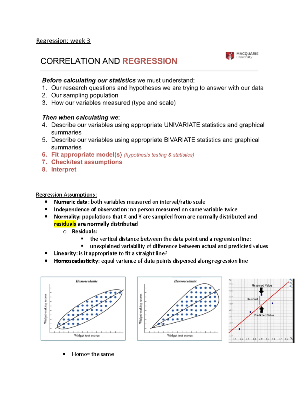 Stats week 3- regression - Regression: week 3 Regression Assumptions ...
