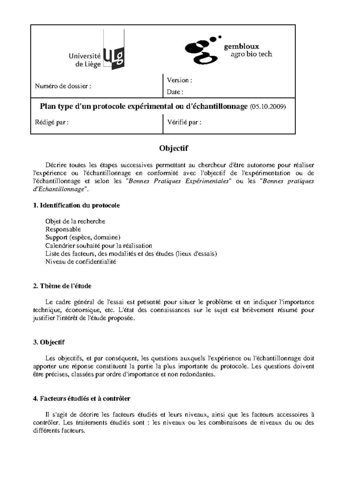 Example D'un Protocole - Version : Numéro De Dossier : Date : Plan Type ...