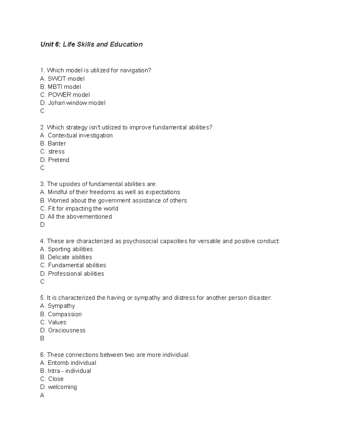 Unit 6 Life Skills and Education - Unit 6:Life Skills and Education ...
