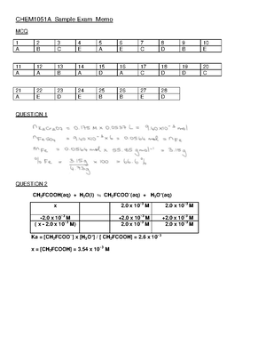 Tut 6 Soln- Solutions For Tutorial 6 For CHEM1051A - CHEM1051A - Studocu