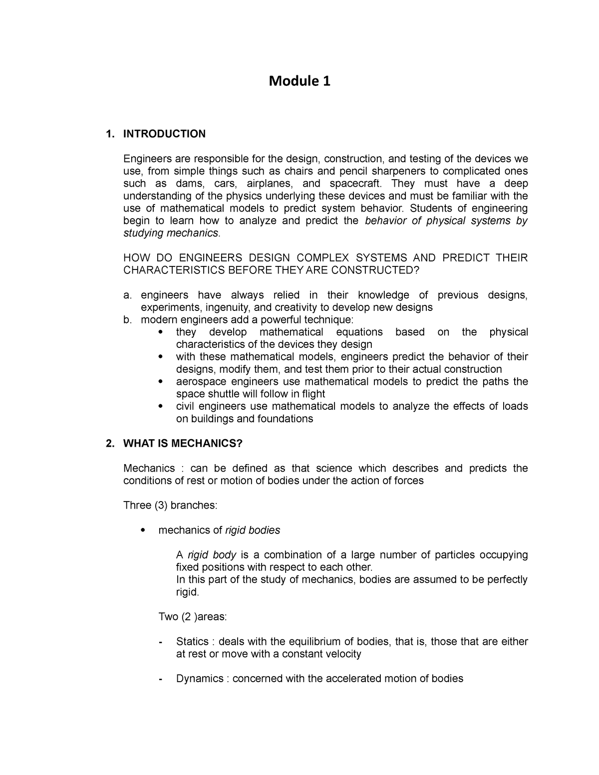 Module 1 - Lecture Notes - Module 1 1. INTRODUCTION Engineers Are ...