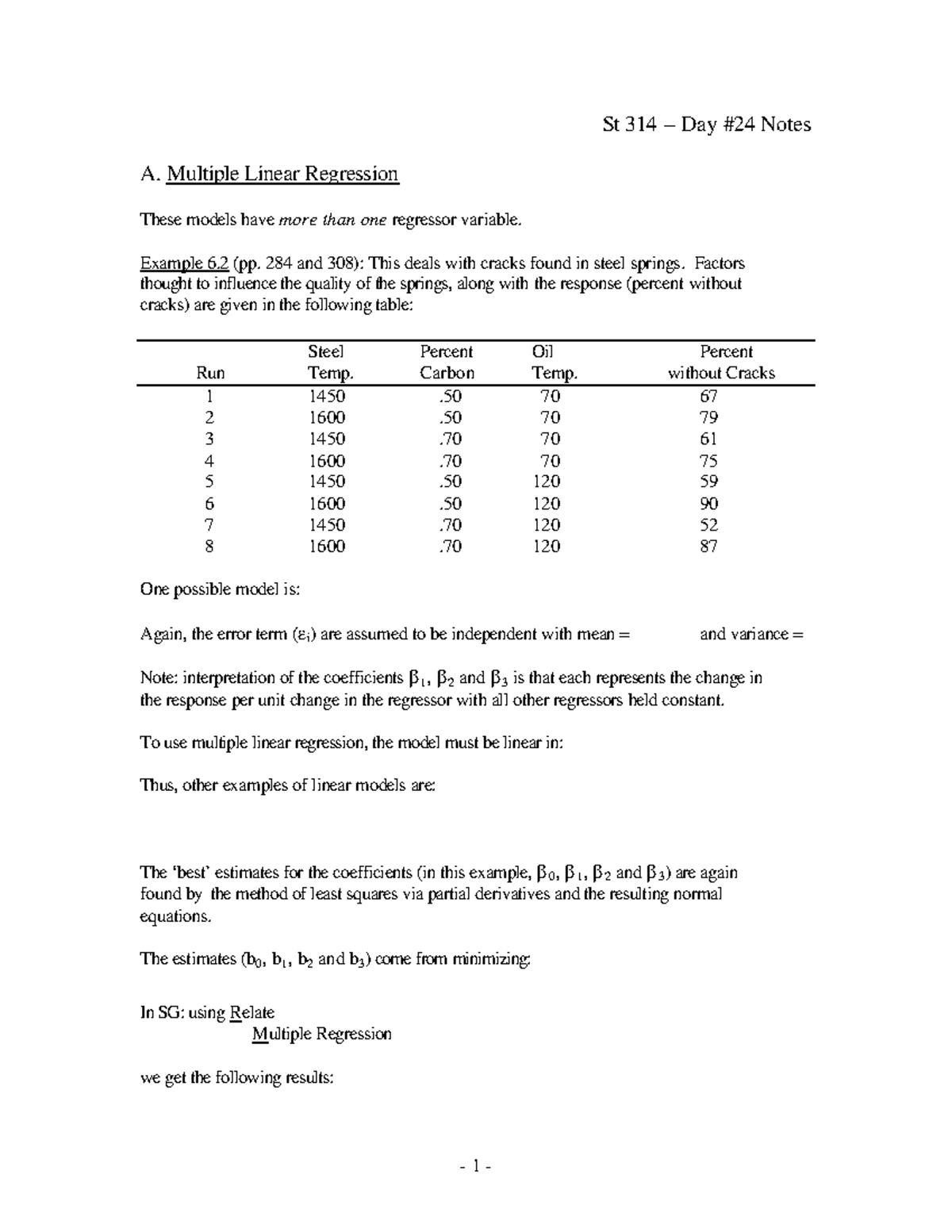 Day 24 notes Introduction to Statistics for Engineers - St 314 – Day ...