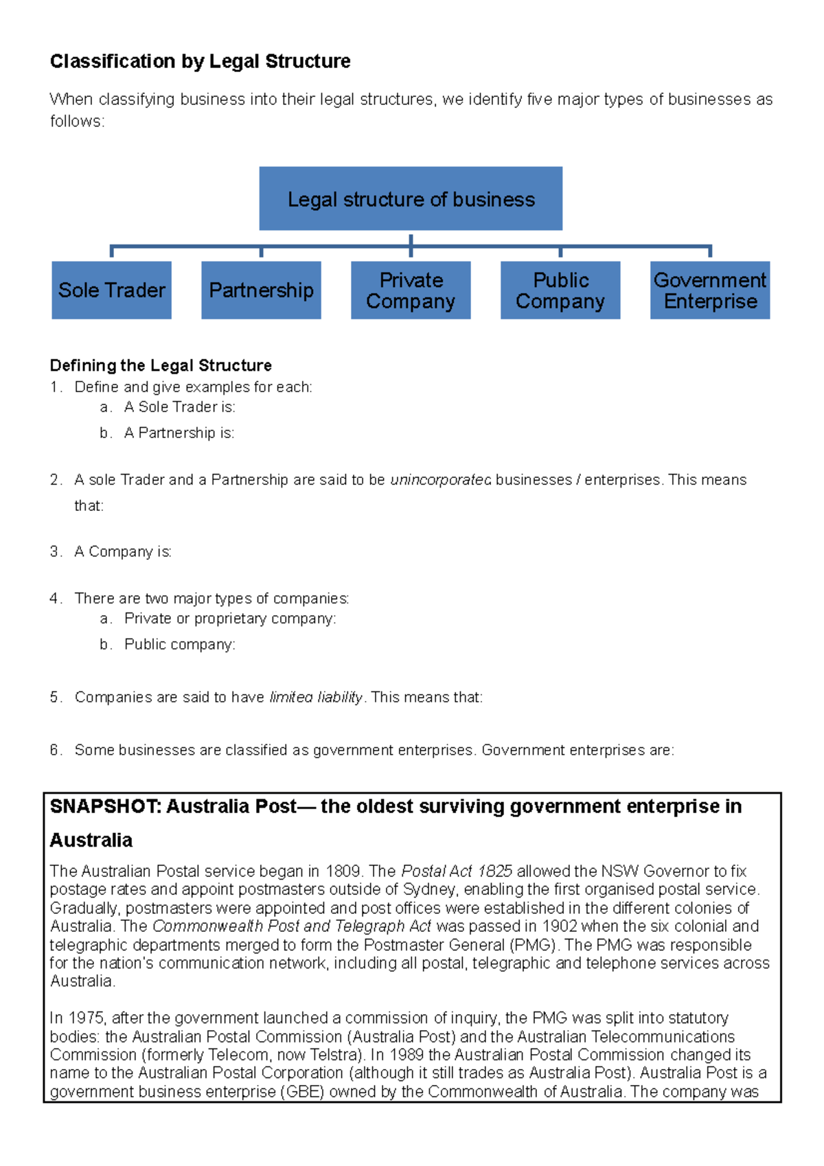 Nature Of Business - Classification By Legal Structure - Classification ...