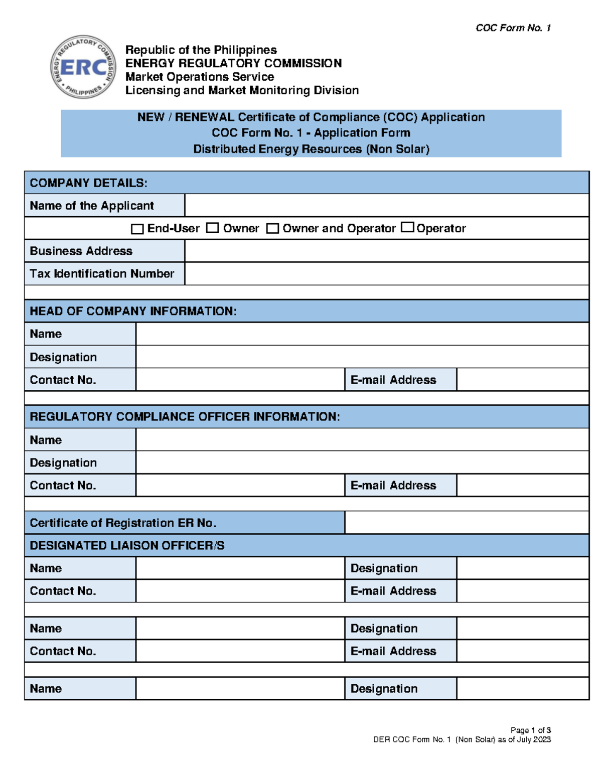 DER+COC+Form+No - Guide Application Form - COC Form No. 1 Page 1 of 3 ...