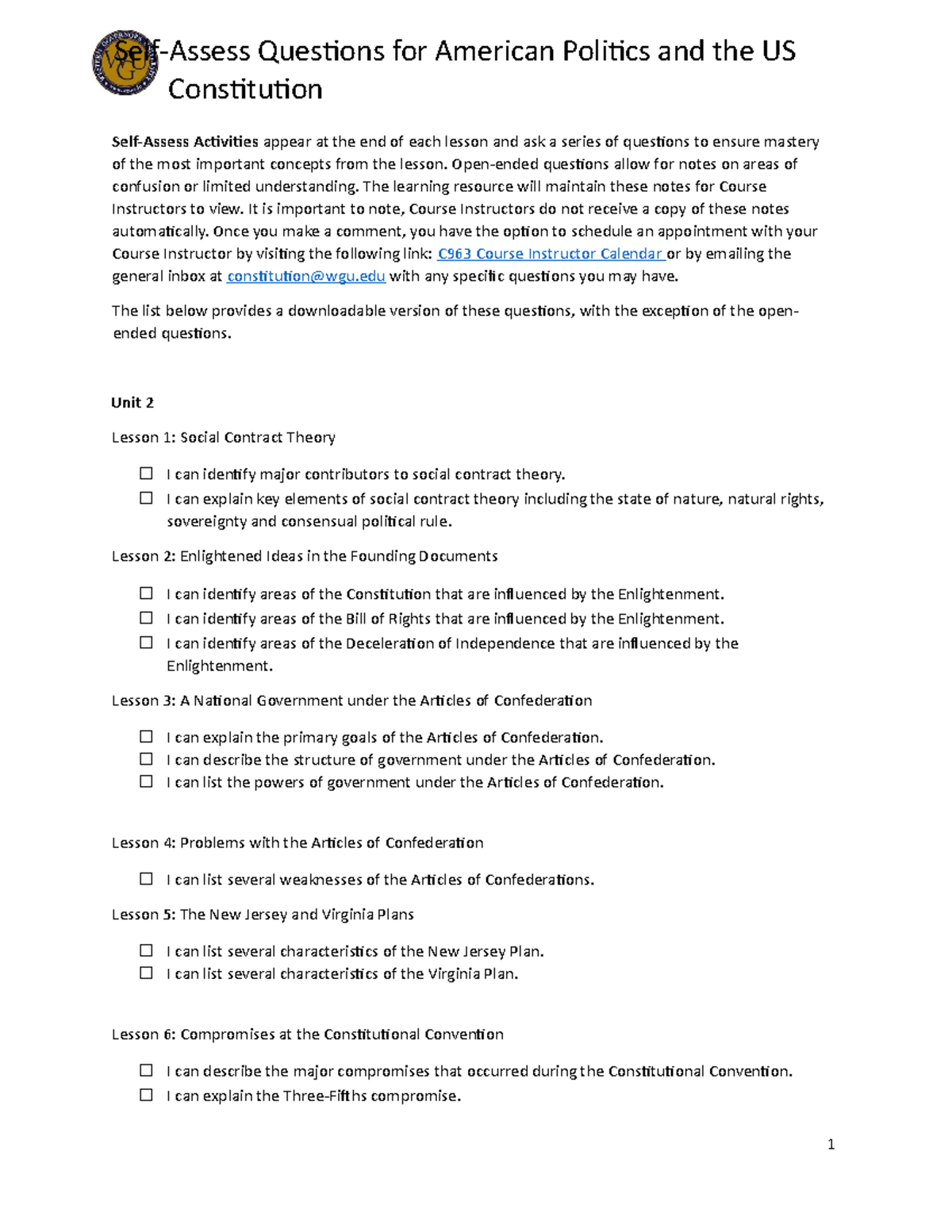 C963 self assess questions Sept 2019 - Constitution Self-Assess ...