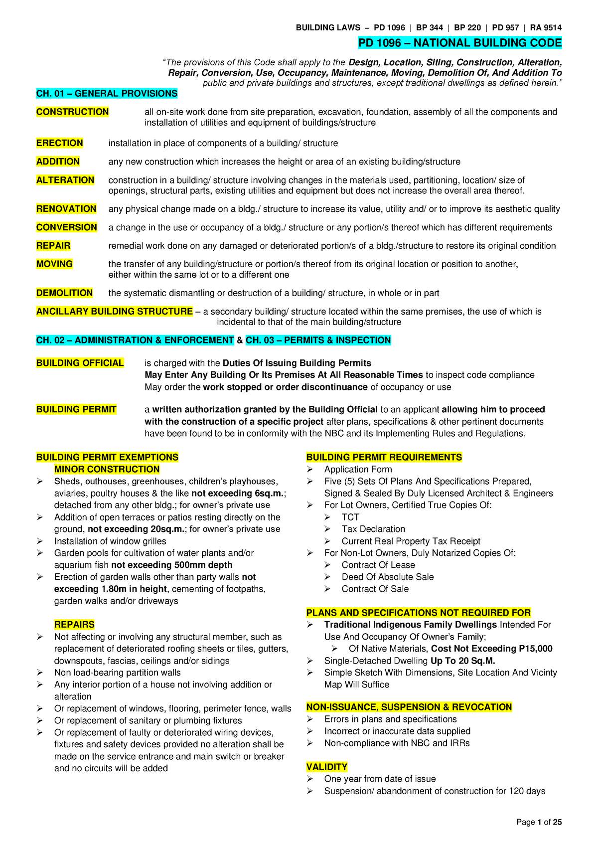 05 Building LAWS Summary 11-03-21 - PD 1096 – NATIONAL BUILDING CODE ...