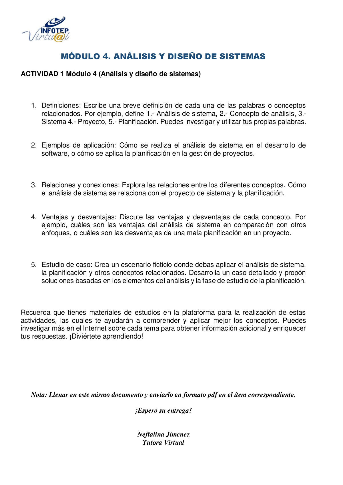 Actividad 1 Módulo 4 - Copia - M”DULO 4. AN¡LISIS Y DISE—O DE SISTEMAS ...