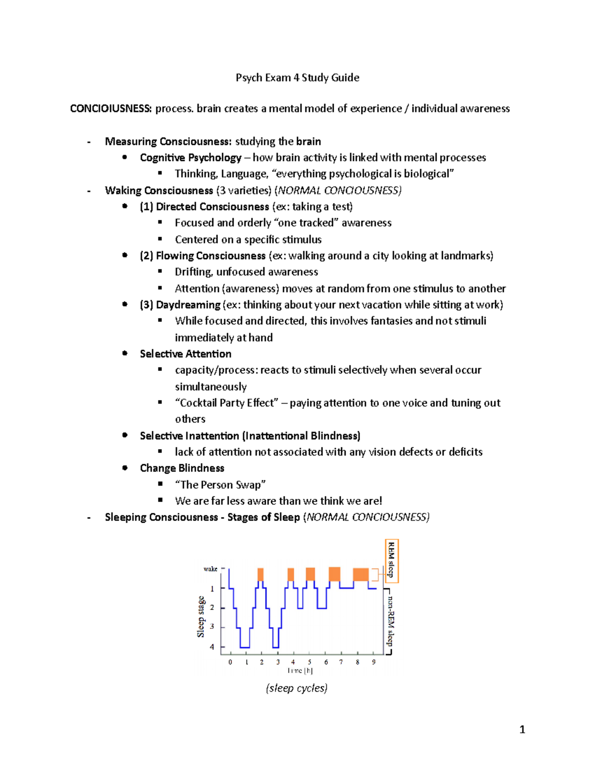 Psych Exam 4 Study Guide - Psych Exam 4 Study Guide CONCIOIUSNESS ...