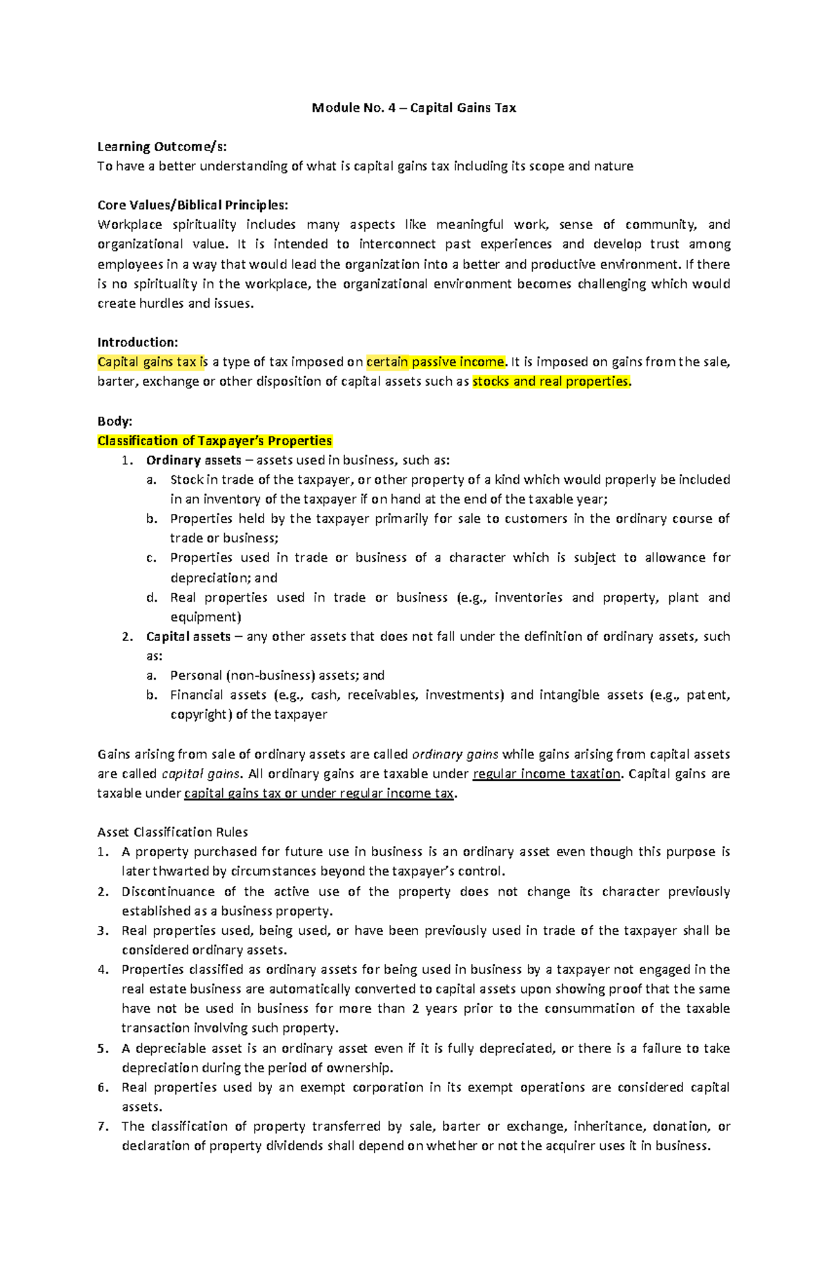 Module No 4 - Capital Gains Tax - Module No. 4 – Capital Gains Tax ...