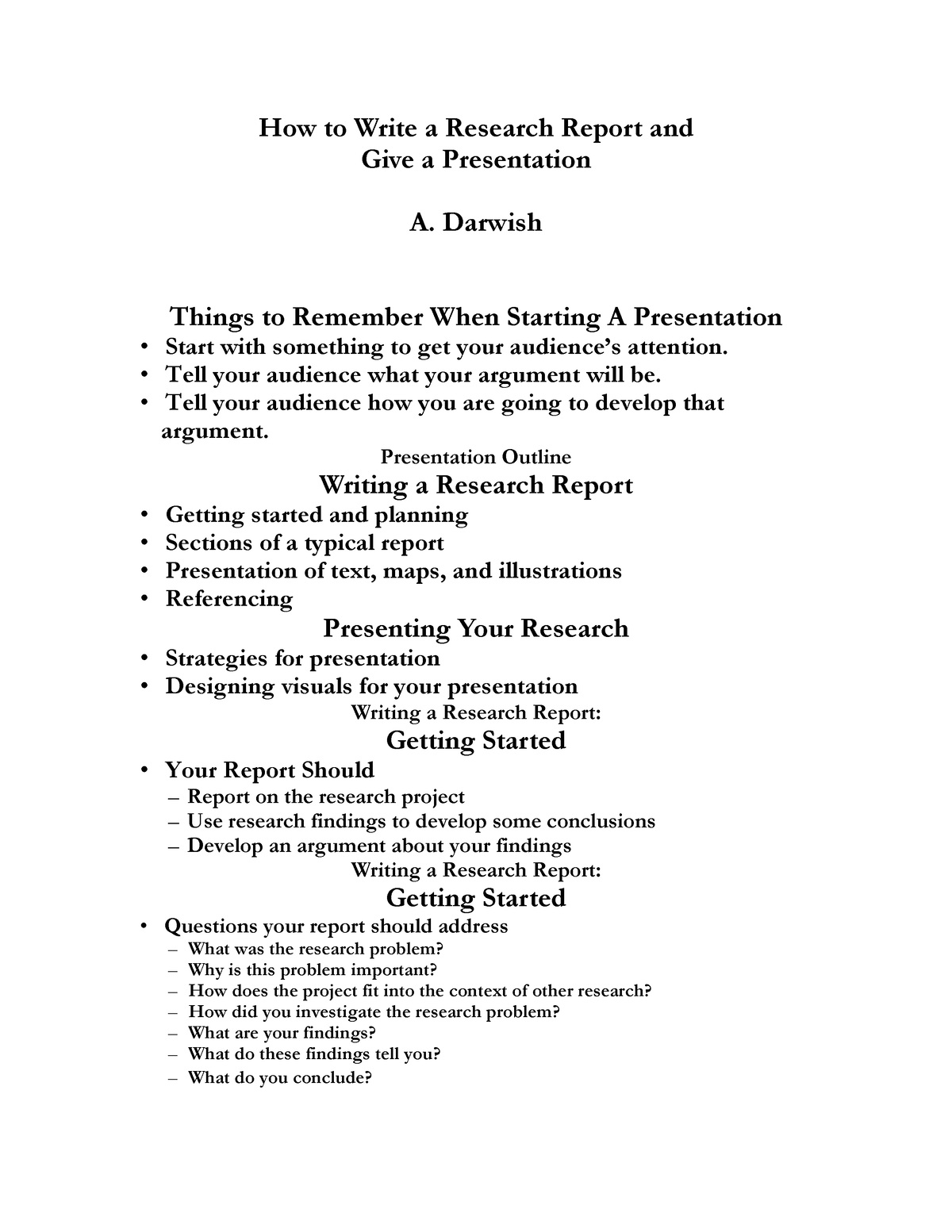 how to write research report and give presentation