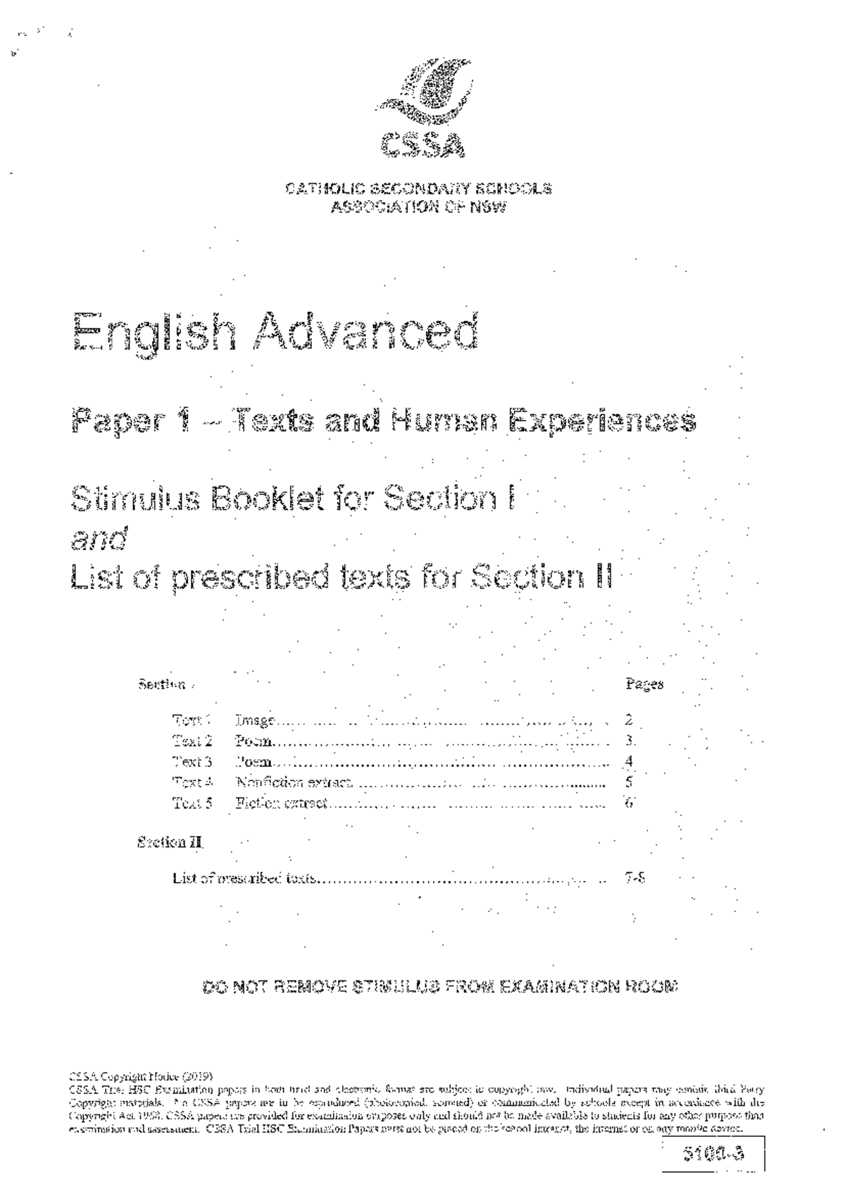 19 CSSA STIM - Example stimulus paper for English Advanced Paper 1 ...