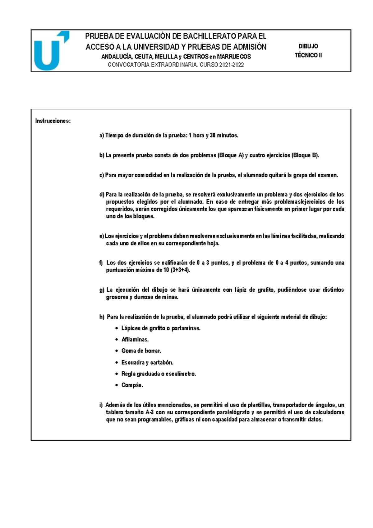 Impreso Dibujo Extra Titular Examen - PRUEBA DE EVALUACIÓN DE ...