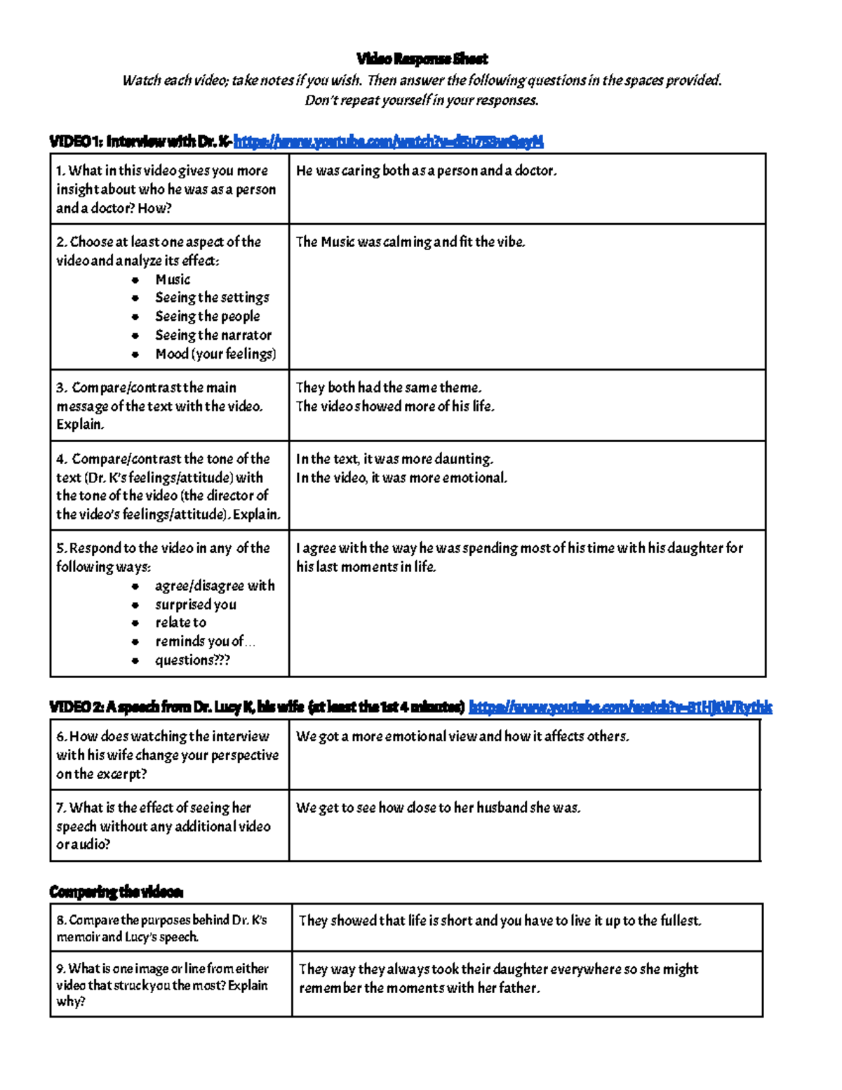 Copy of Video Response Sheet - Video Response Sheet Watch each video ...