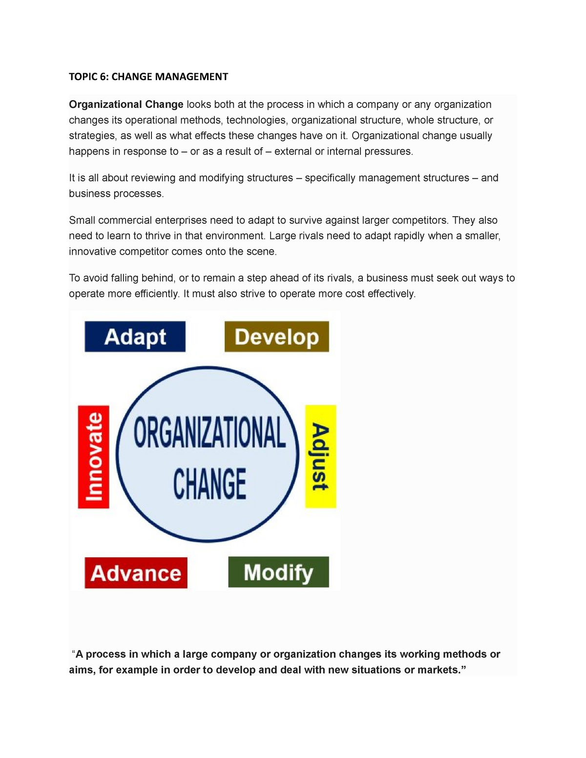 Change Management - Lecture Notes 4 - TOPIC 6: CHANGE MANAGEMENT ...