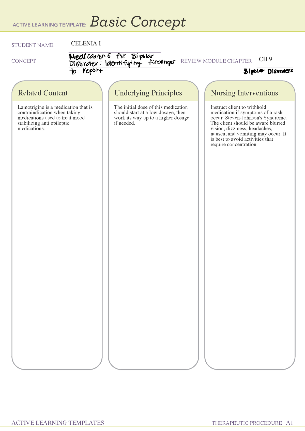 Remediation Templates - STUDENT NAME CELENIA I CONCEPT BIPOLAR REVIEW ...