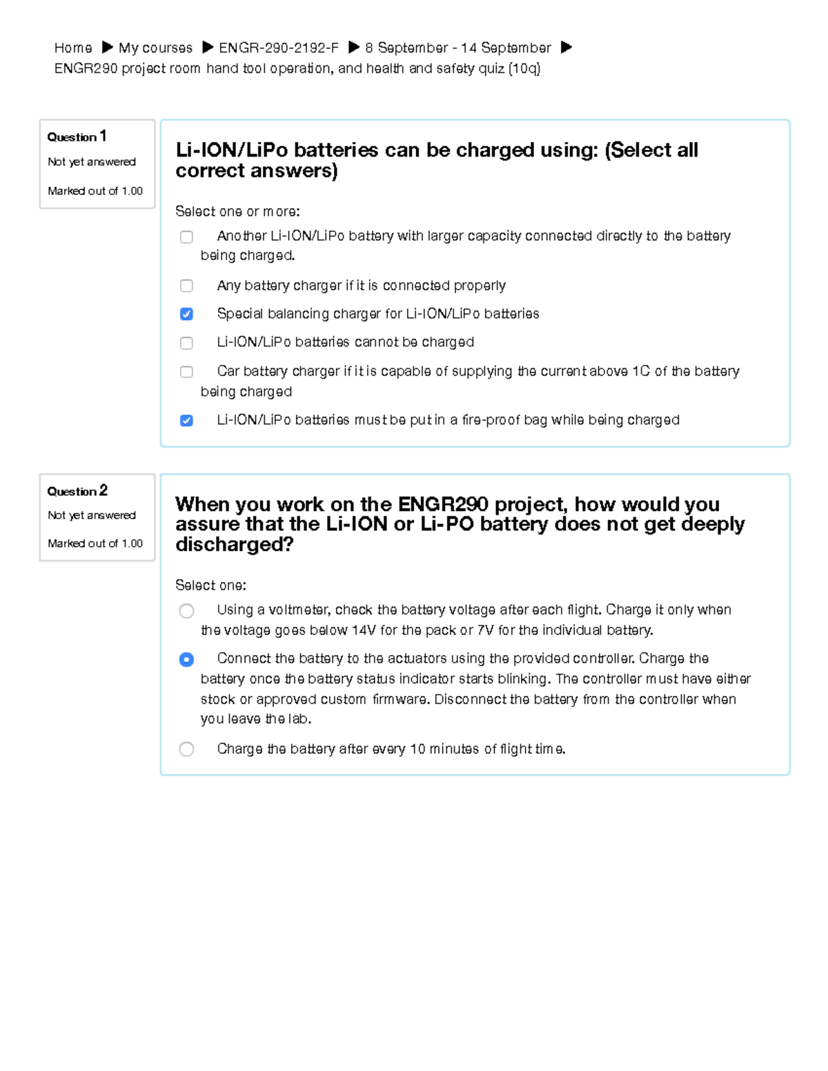 Safety Quiz V5 Moodle Home My courses ENGR2902192F 8 September