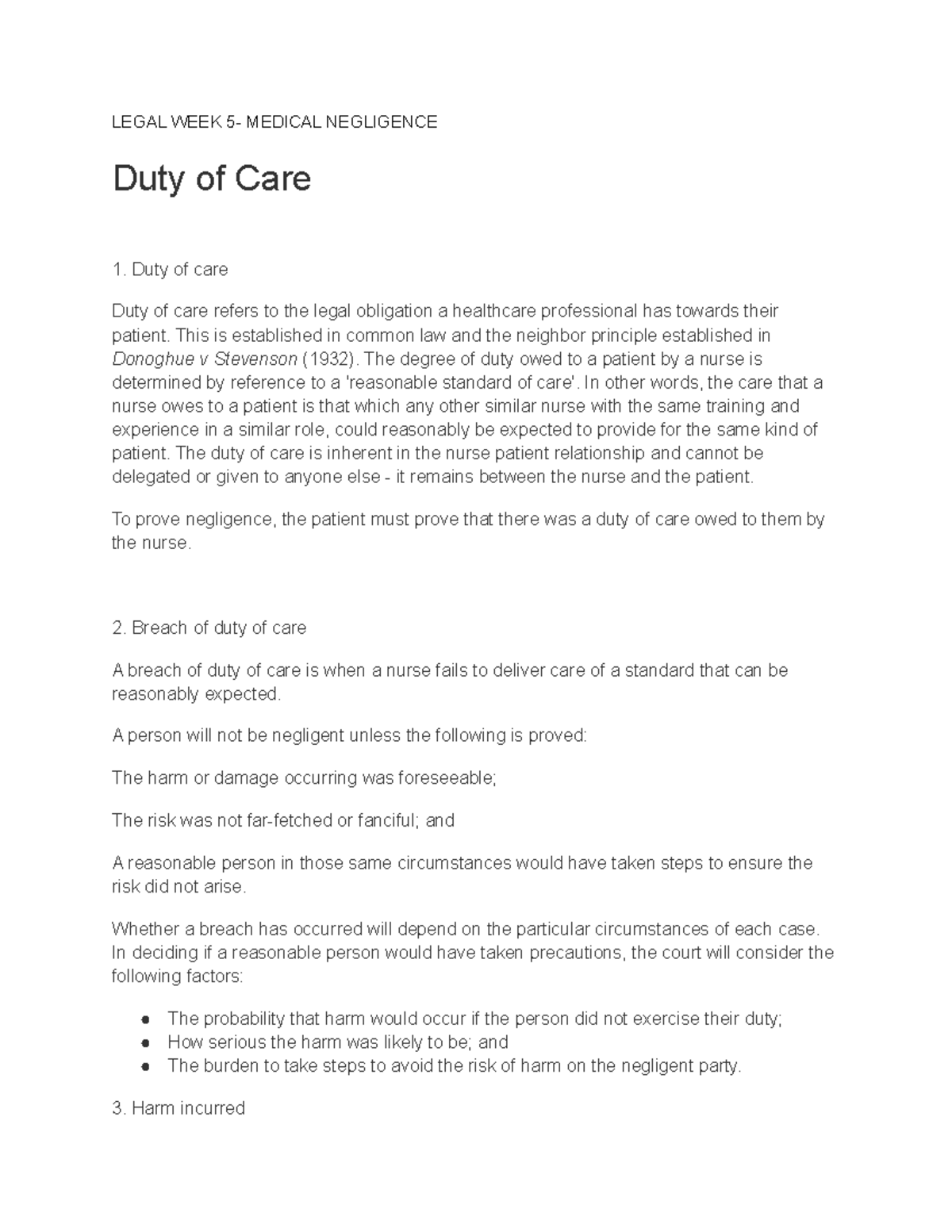 Legal WEEK 5 Medical Negligence (LEGAL AND ETHICS) LEGAL WEEK 5