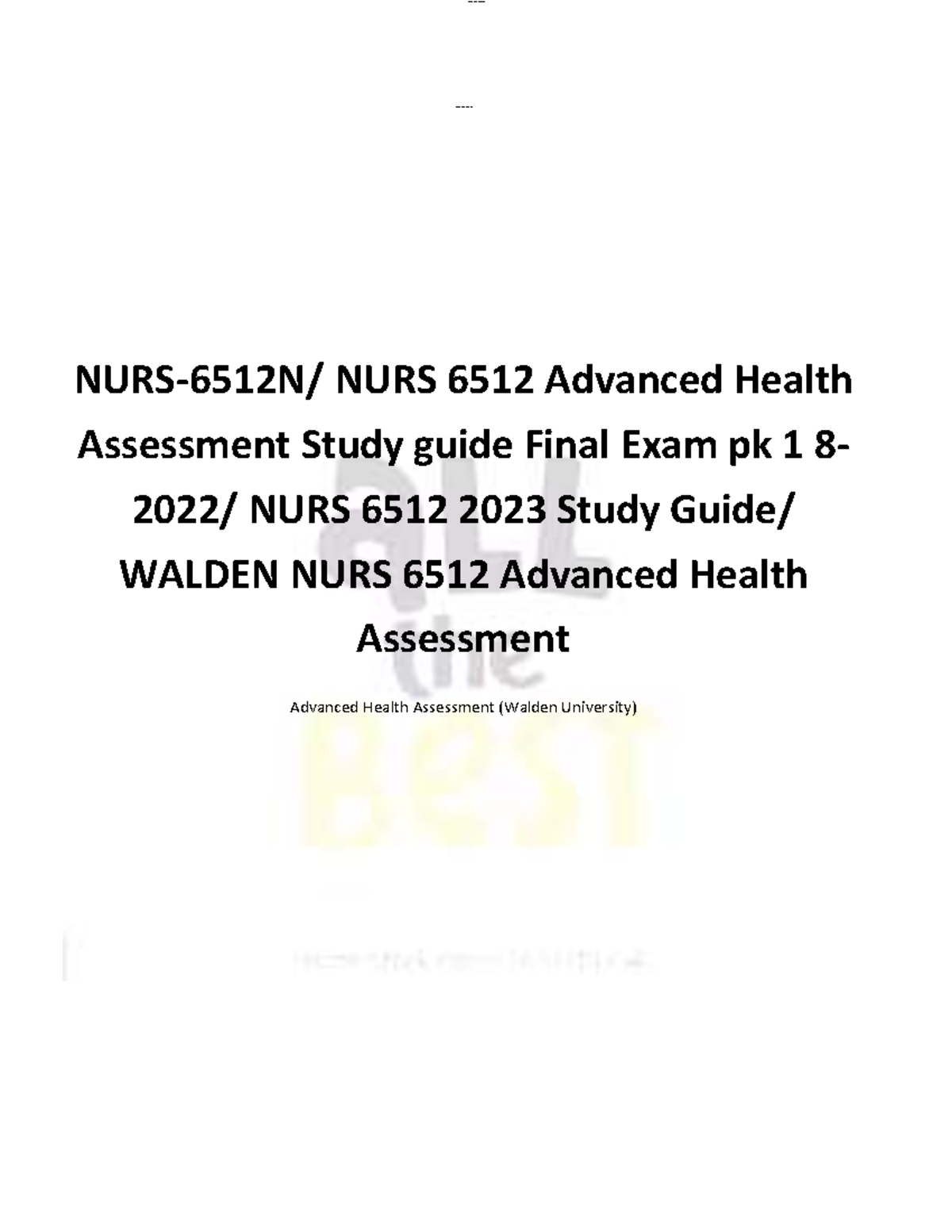 Nurs 6512n advanced health assessment study guide pk 1 8 2022 - lOMoAR ...