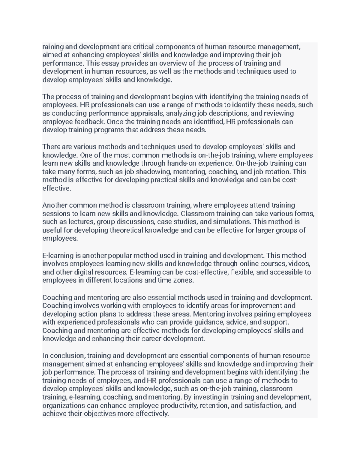 Training and development essay - raining and development are critical ...