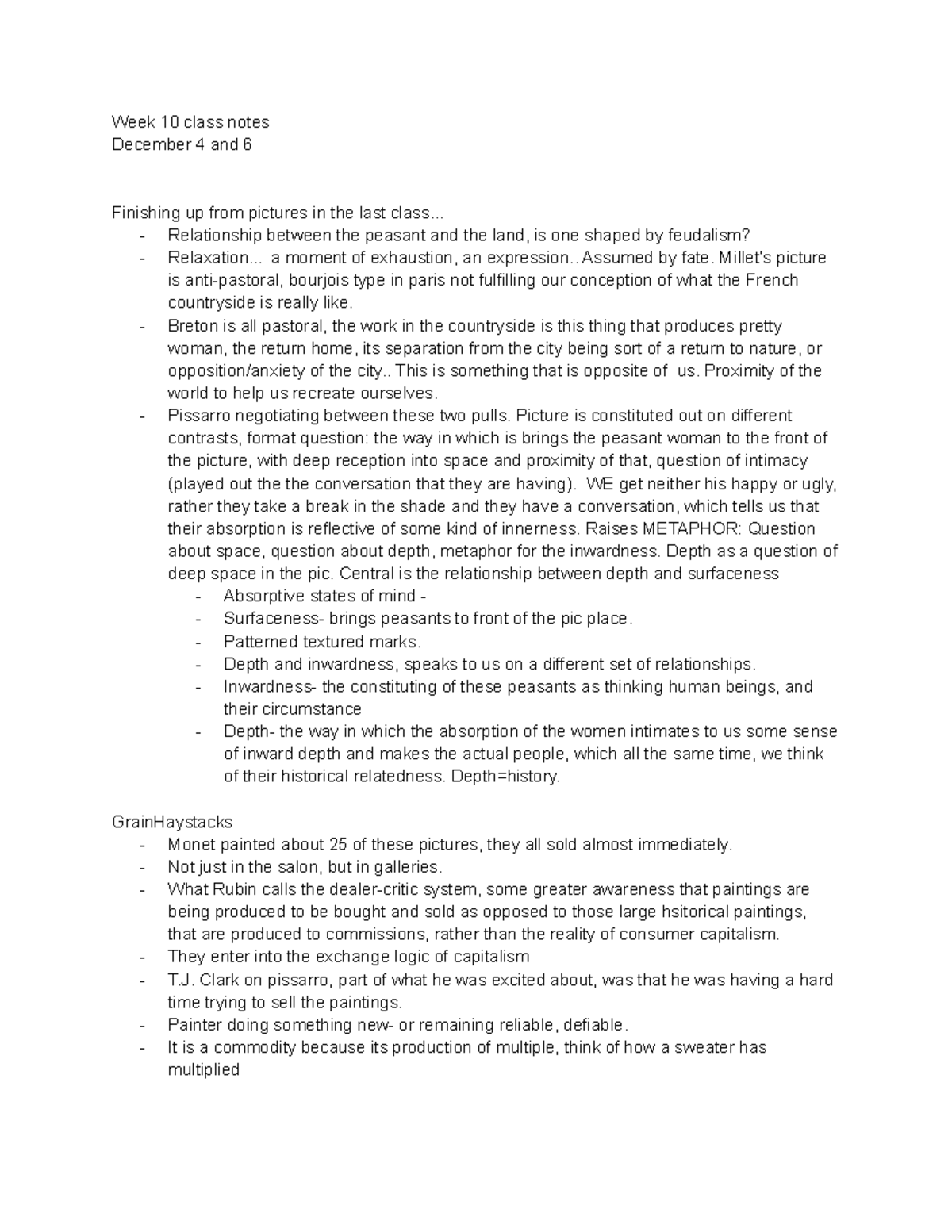 WK 10 Notes - Week 10 class notes December 4 and 6 Finishing up from ...
