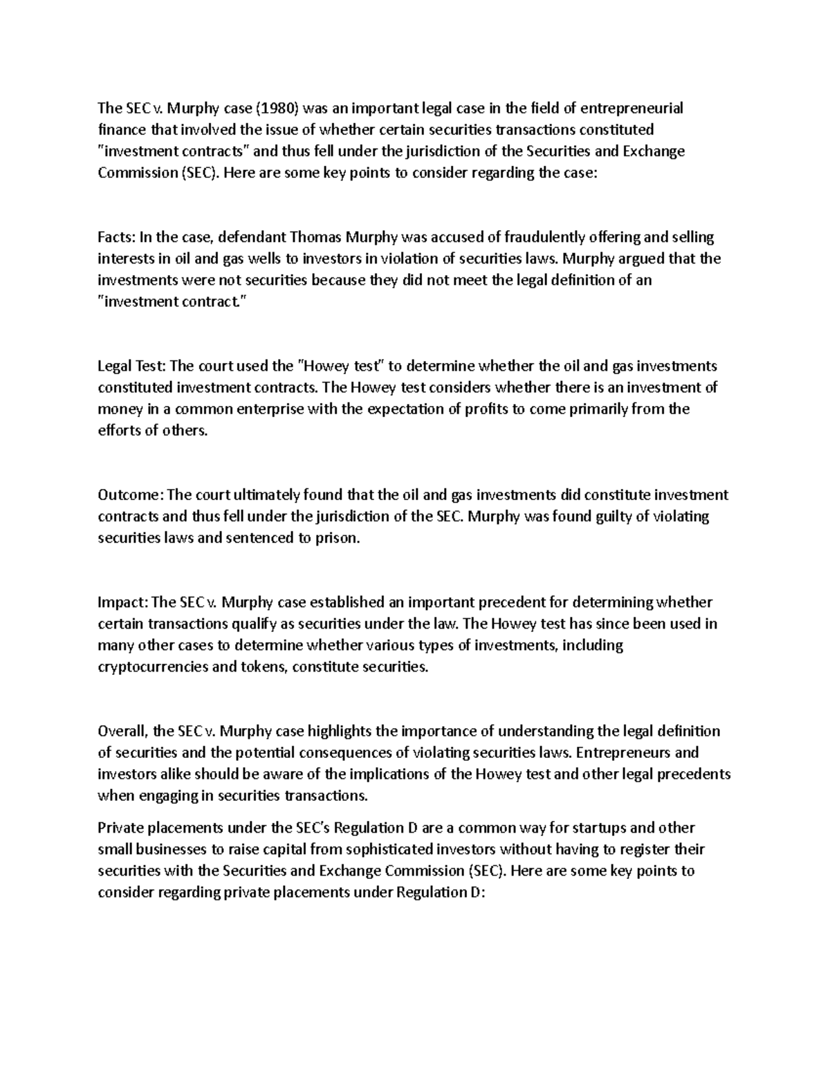 AA6 Notes about SEC Versus Murphy Case (1980) and Accredited Investor