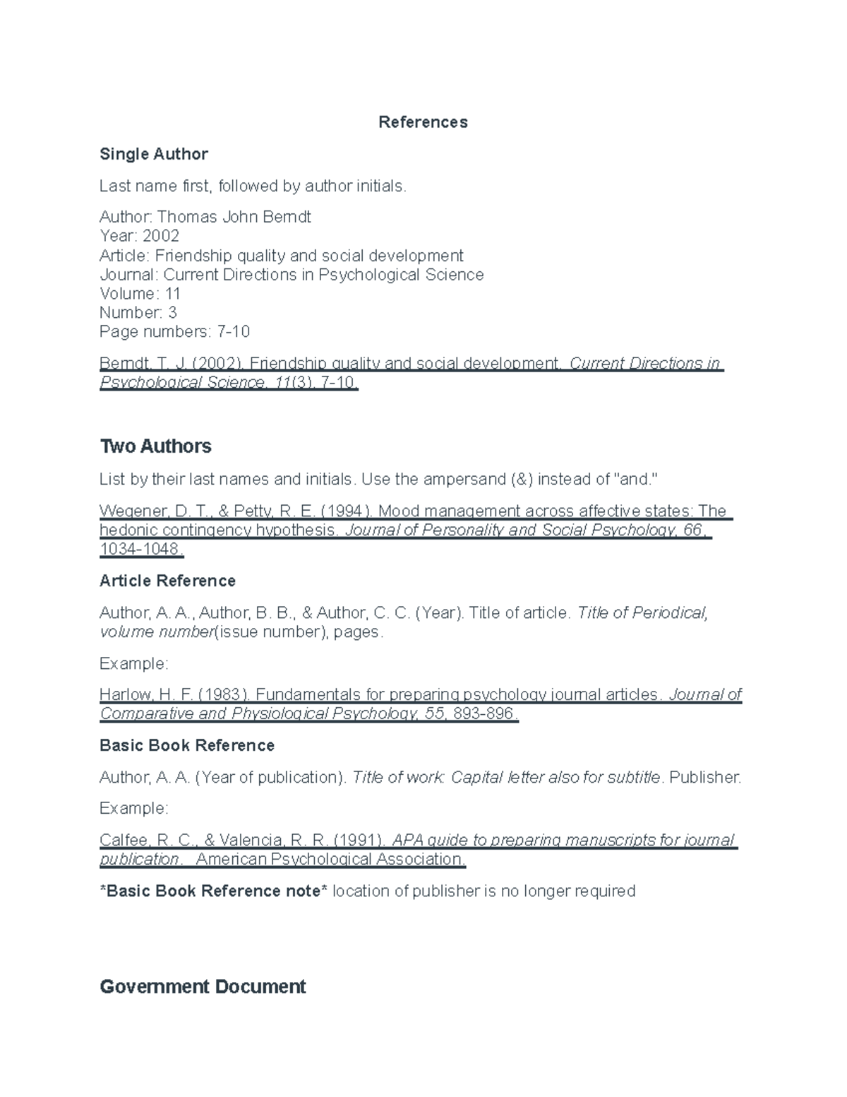 APA Style - Instructor: Effie Chiu - References Single Author Last name ...