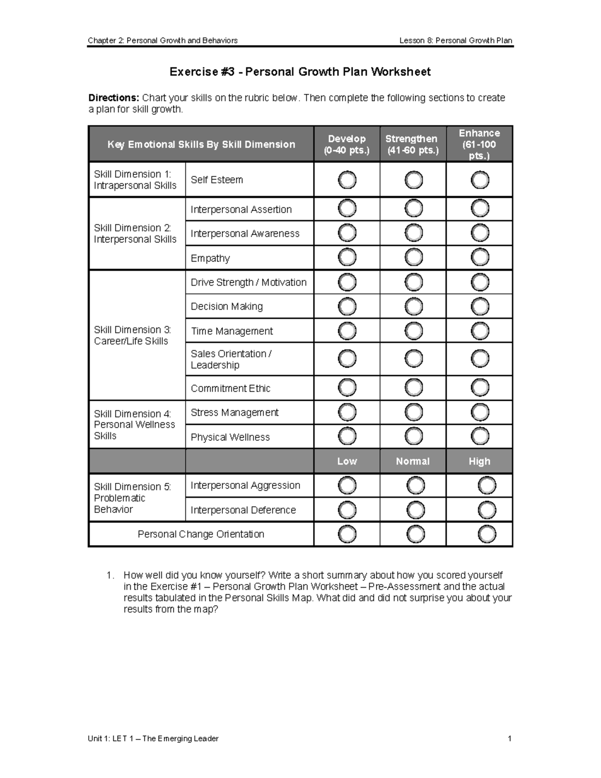U1C2L8A4 Exercise 3 Personal Growth Plan Worksheet Chapter 2