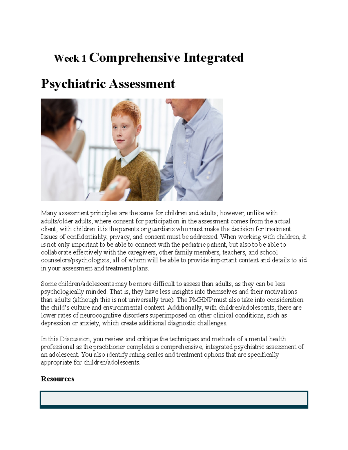 Week 1 Comprehensive Integrated Psychiatric Assessment - Issues of ...