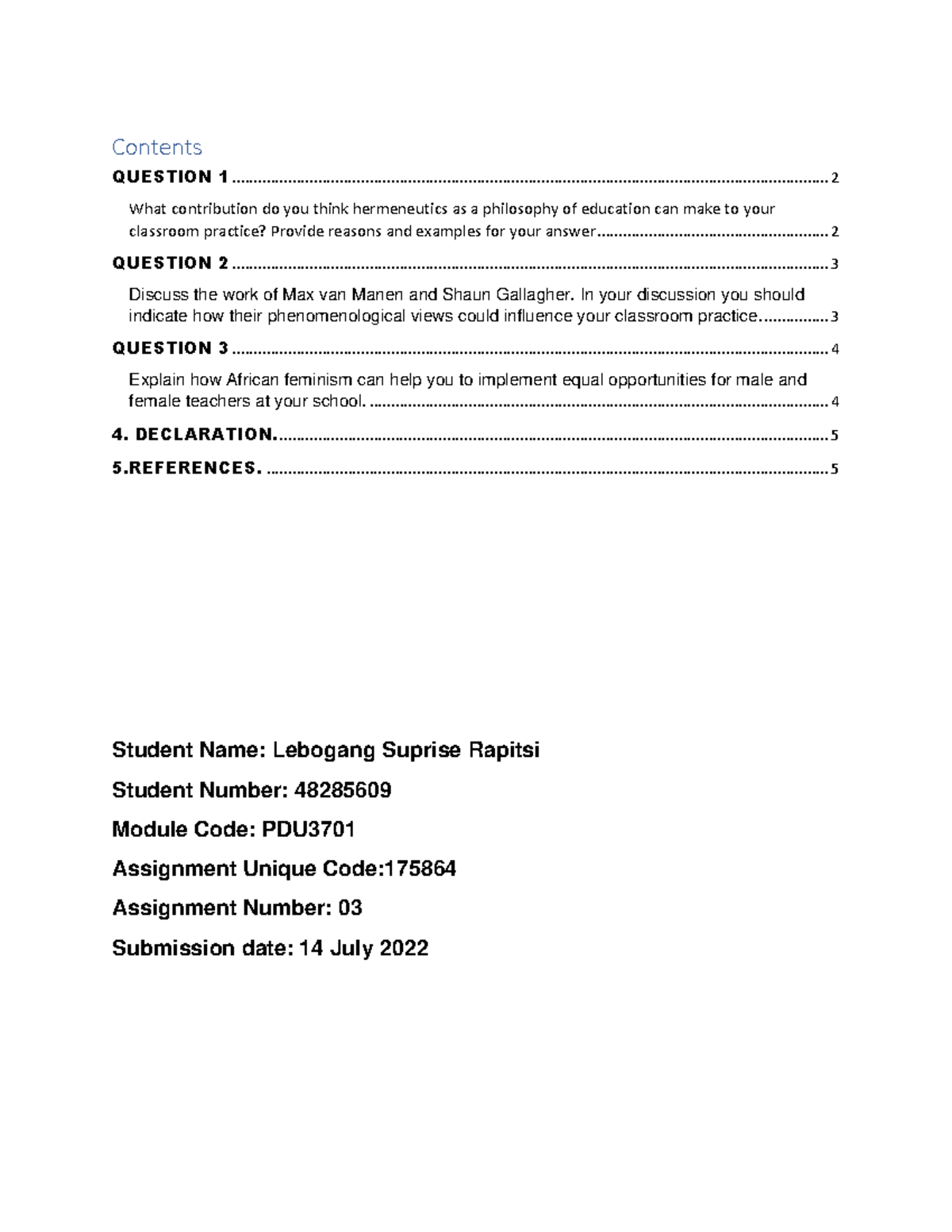 48285609 PDU3701 03 MARK048100 - Contents QUESTION 1 - Studocu