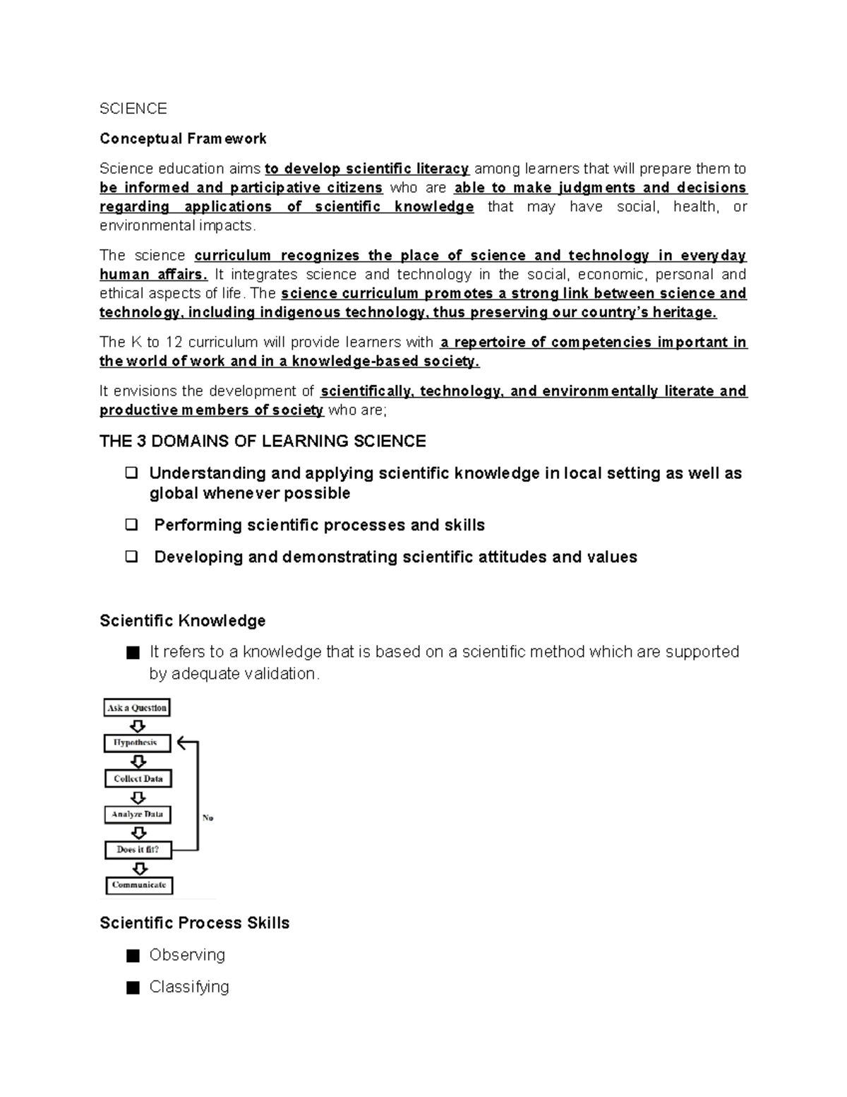 Teaching Science IN THE Elementary SCIENCE Conceptual Framework
