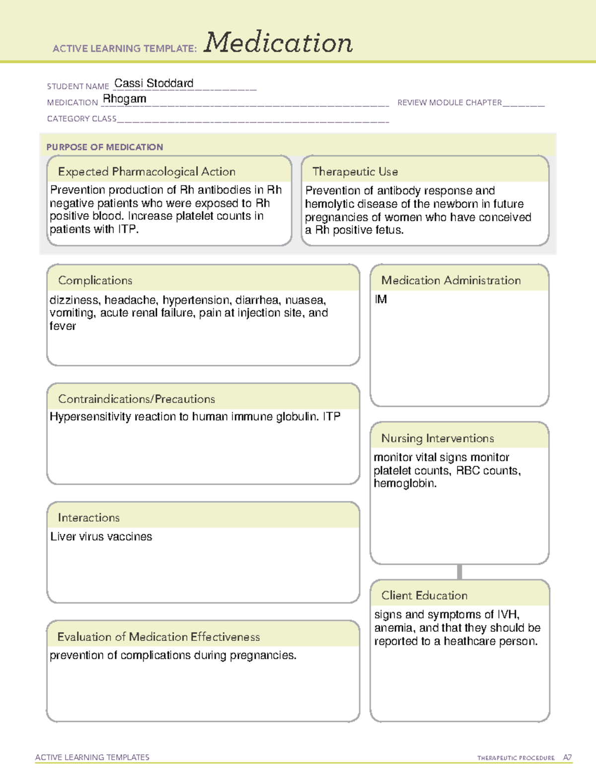 Rhogam - ATI Template - ACTIVE LEARNING TEMPLATES TherapeuTic Procedure ...