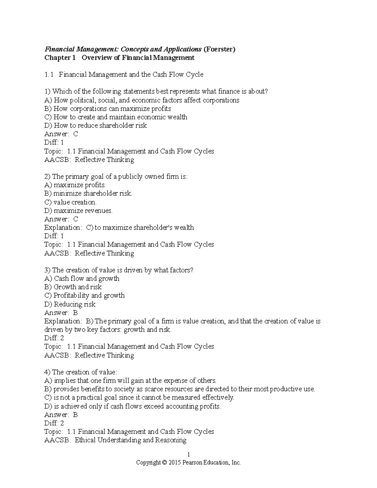 Foerster Financial Management Chapter 1 Test - Financial Management ...