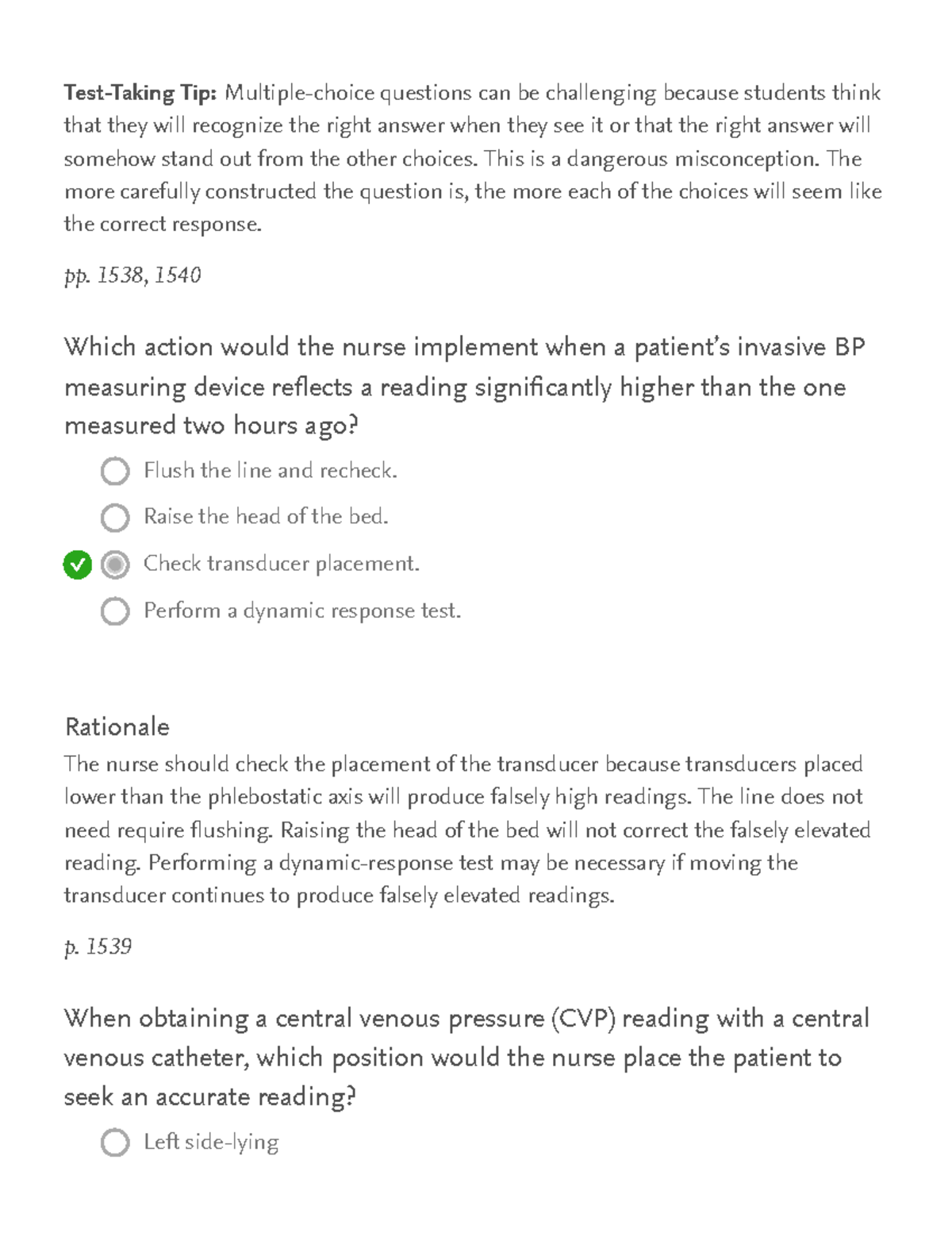 Hemodynamic Monitoring 37 - Test-Taking Tip: Multiple-choice Questions ...