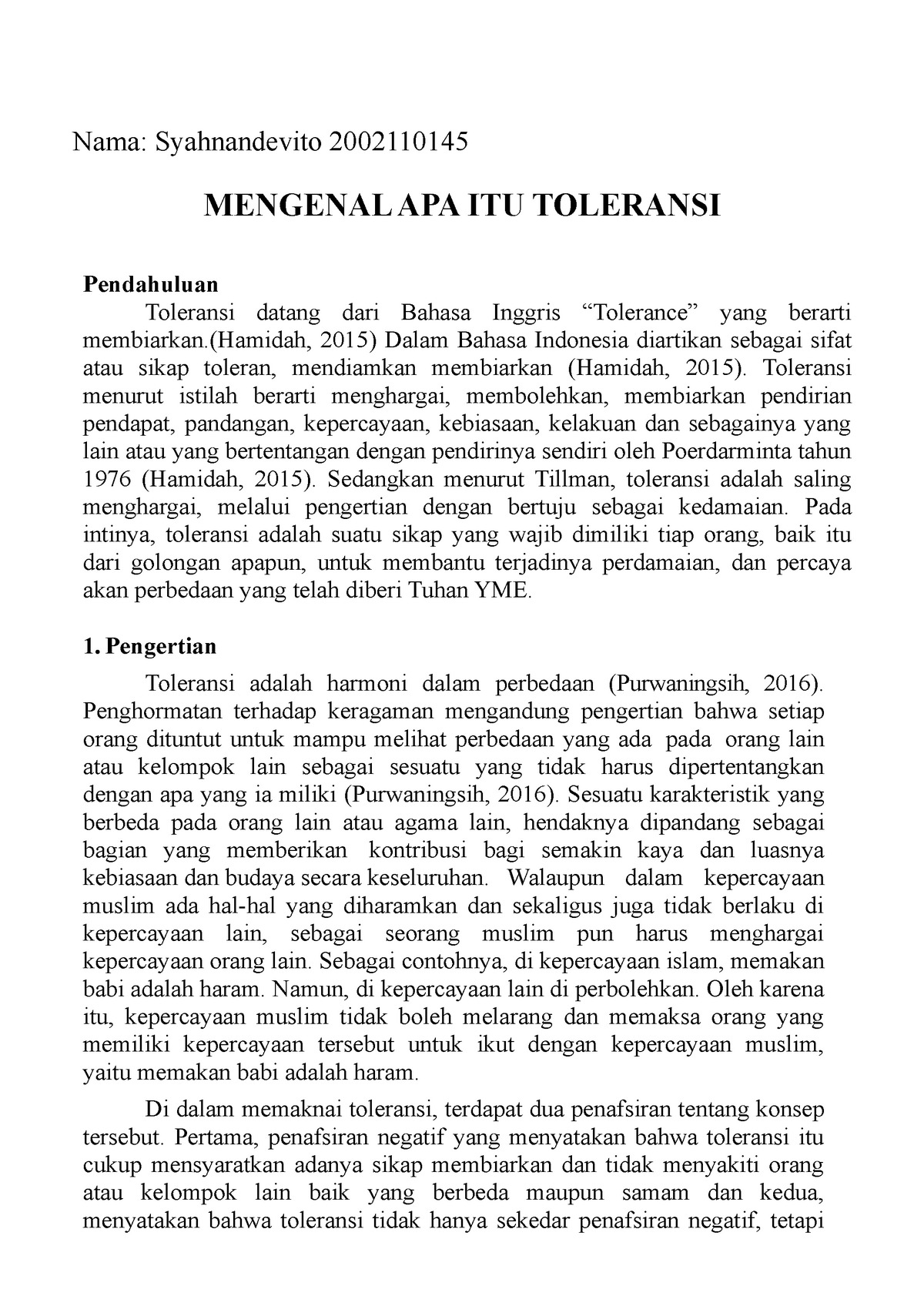 Mengenal APA ITU Toleransi - Nama: Syahnandevito 2002110145 MENGENAL ...