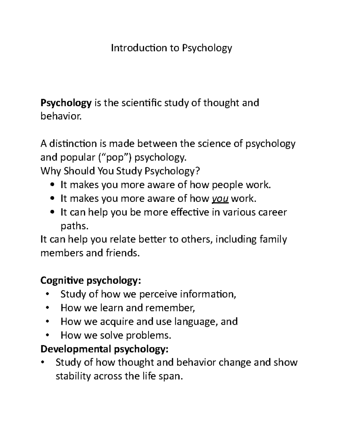 Chapter 1 - Introduction To Psychology - Introduction To Psychology ...