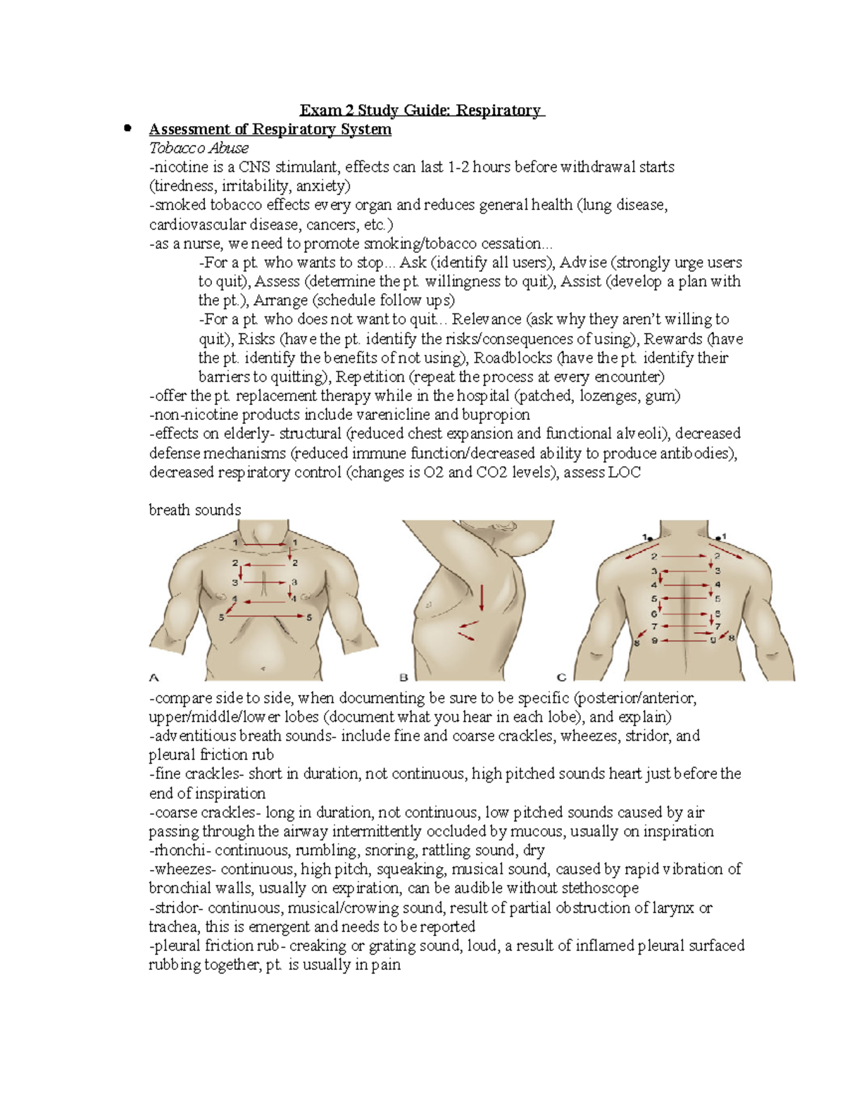 Exam 2- Respiratory - Exam 2 Study Guide: Respiratory Assessment Of ...