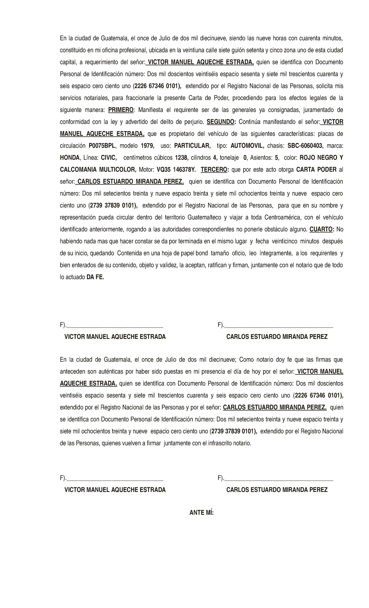 Carta Poder Para Circular Vehiculo Para Centro Americ